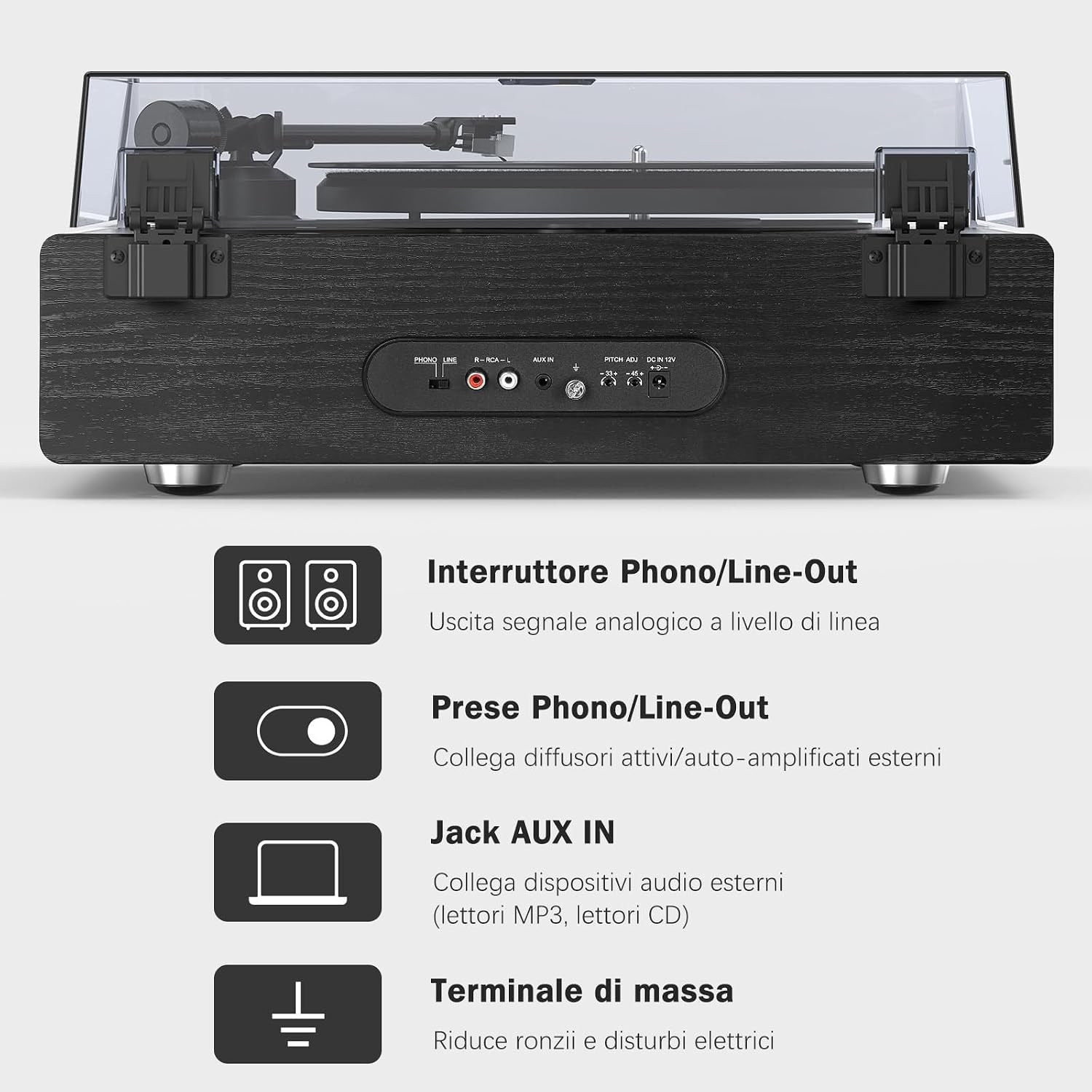 Detalle de 1 BY ONE Giradischi Tutto in Uno ad Alta Fedeltà con altoparlanti integrati e Bluetooth