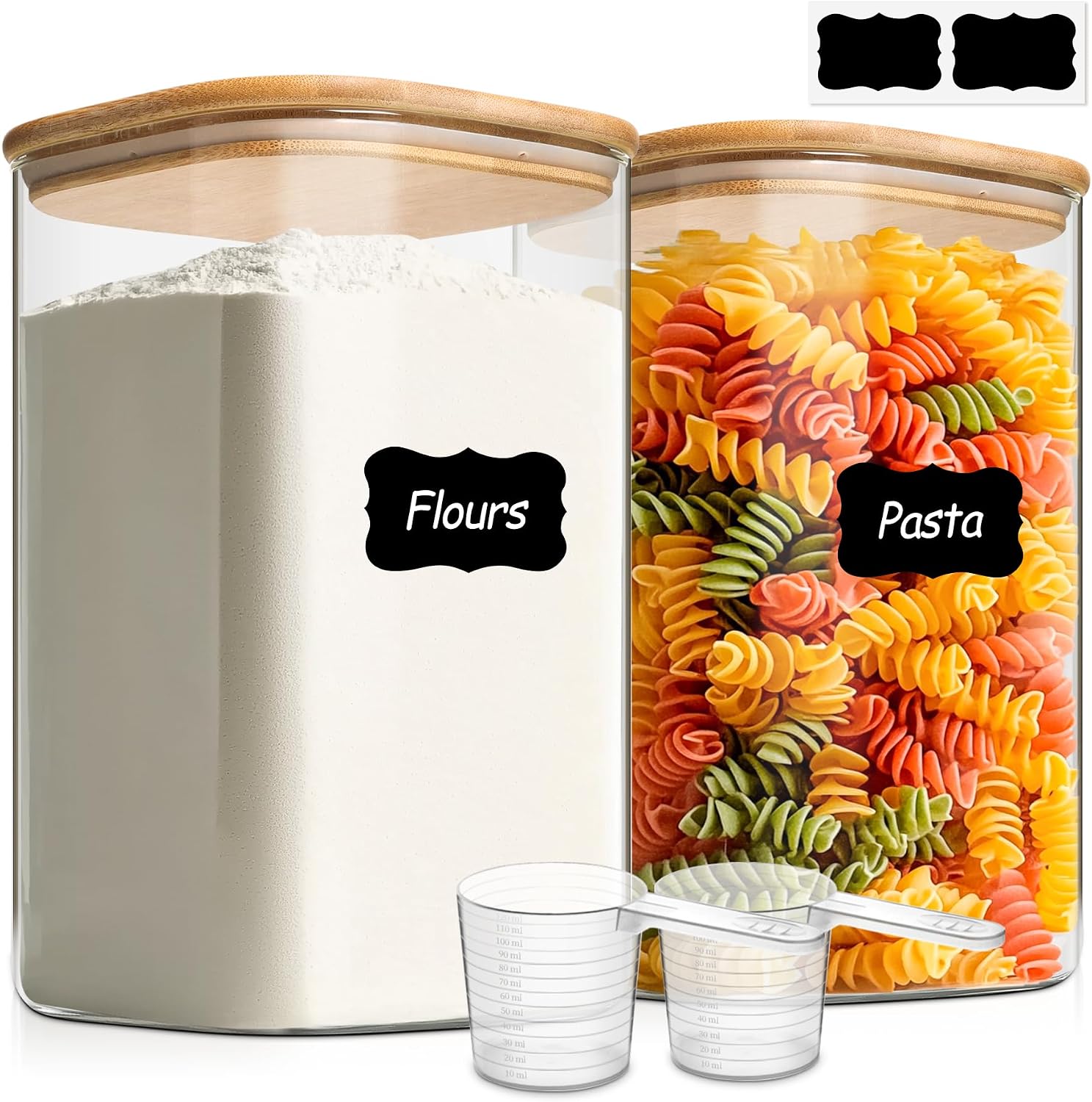Detalle de ComSaf 4.4 L Glass Storage Jars, 2 Pack with Bamboo Lids