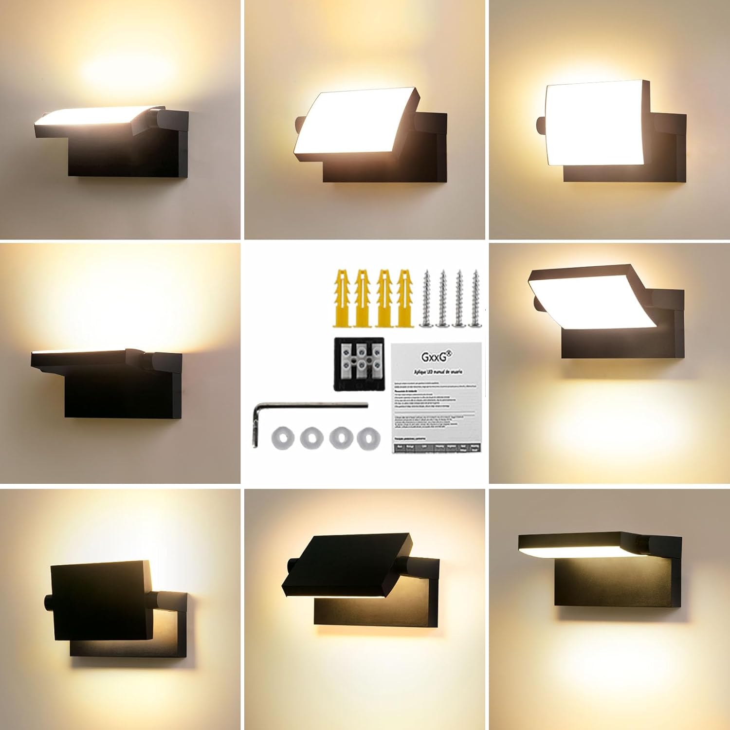 Thumbnail 1 de GXXG Juego de 3 apliques LED 40W IP65 🌟 Cálido Exterior/Interior