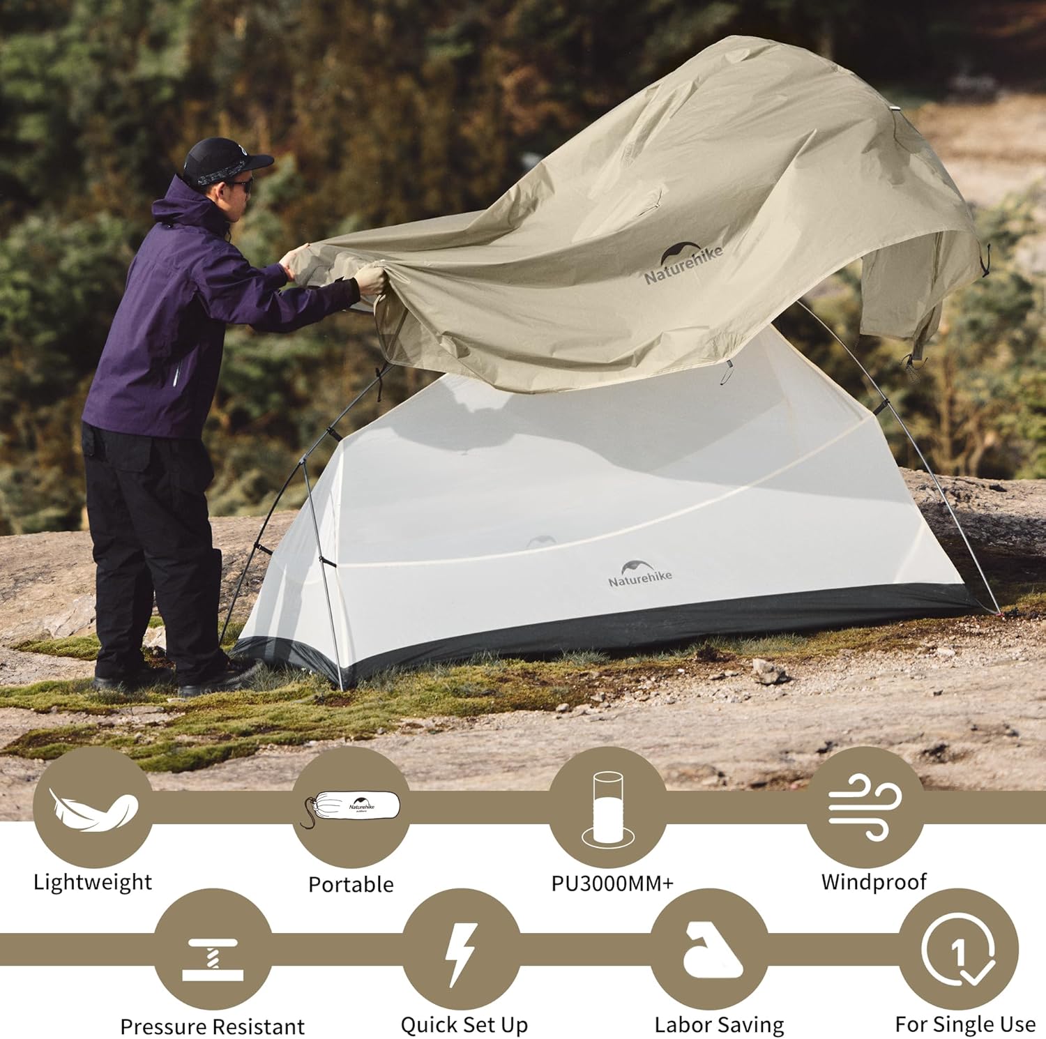 Thumbnail 5 de Naturehike Cloud up Pro/Base/UL Zelt 1 Person – Leichtes Kuppelzelt für Outdoor-Reisen