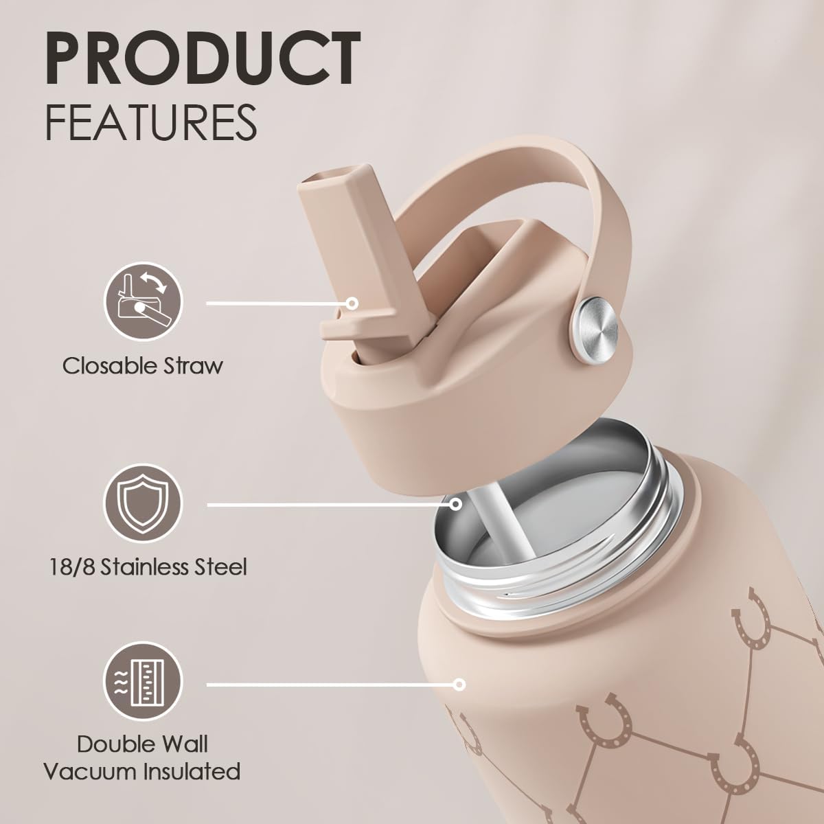 Detalle 2 de SANDJEST SJ-DW-SS-WB32SL Horse Insulated Water Bottle, 32 oz