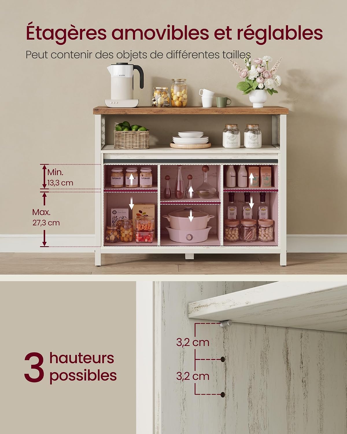 Detalle 1 de VASAGLE Daxton LSC092W01 dressoir met schuifdeuren en verstelbare legplanken
