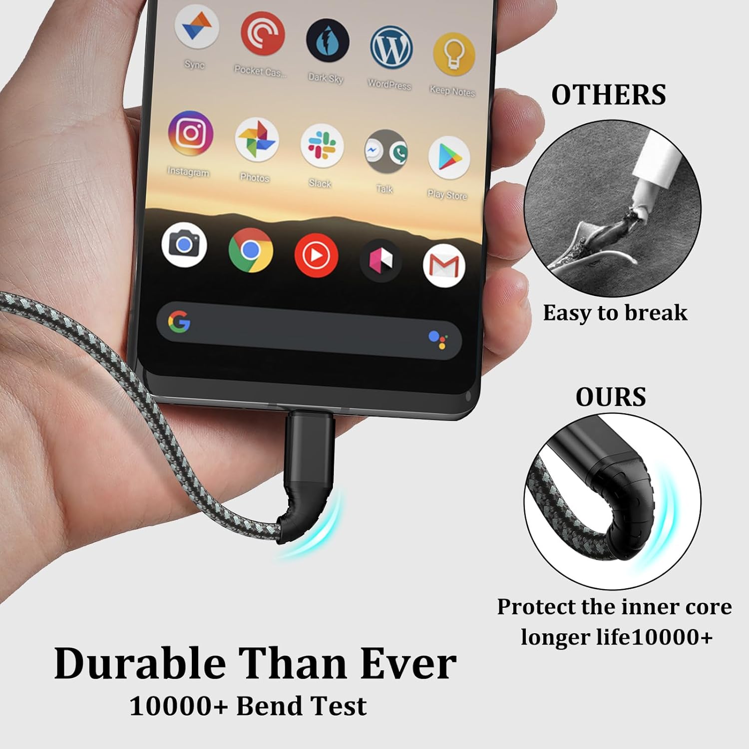 Thumbnail 4 de USB A to USB C Cable Fast Charging, 2-Pack, 3m Nylon-Braided, 3A Rapid Charging