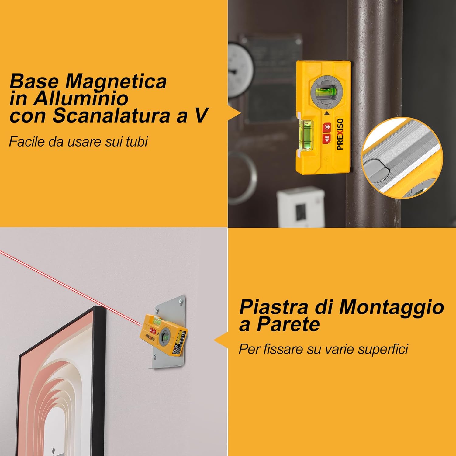 Thumbnail 5 de PREXISO Livella Laser 2 in 1: Torpedo mini con LED e linea laser da 10 m per appendere quadri e decorazioni