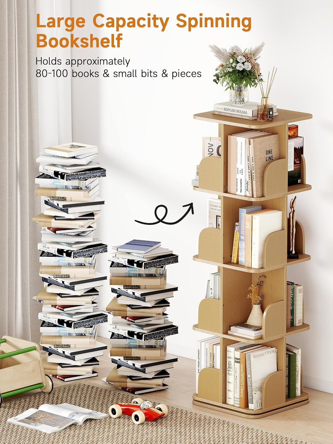Thumbnail 2 de yeshine 4 Tier Rotating Bookshelf – Adjustable, 360° Swivel Corner Bookcase