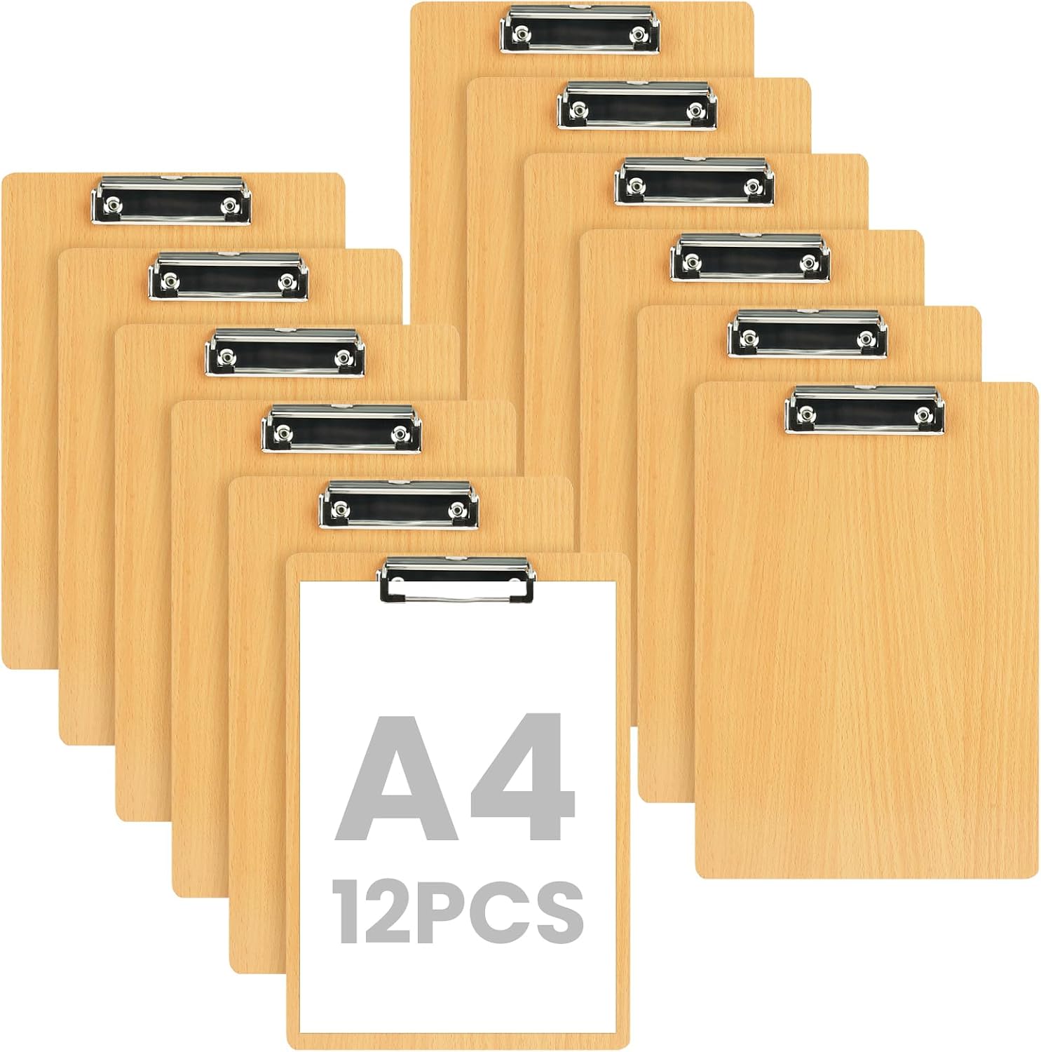 OFFCUP A4 Porte-Blocs en Bois — 12 pièces, clip métallique, planchettes à pince