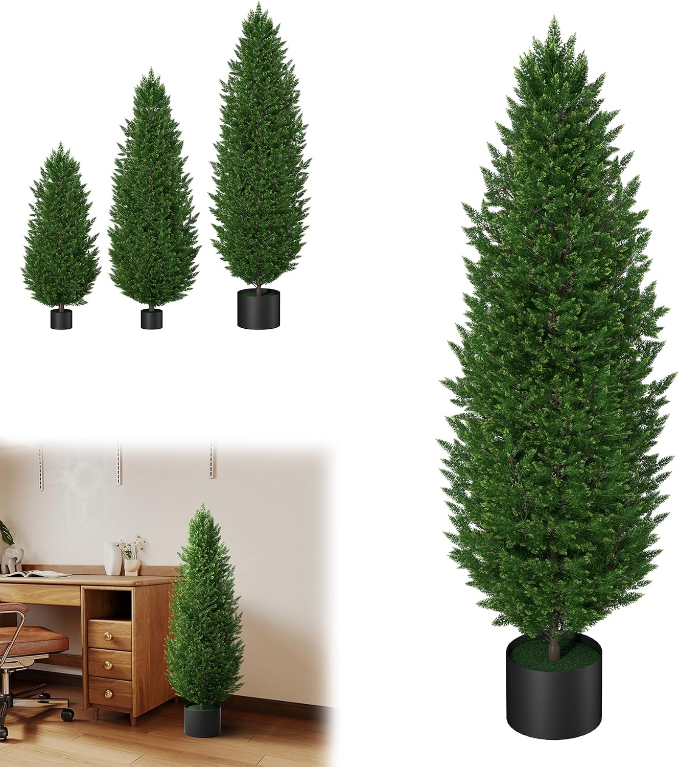 Detalle de LZQ Set of 2 150 cm Artificial Cypress Trees with Pots, UV-Resistant