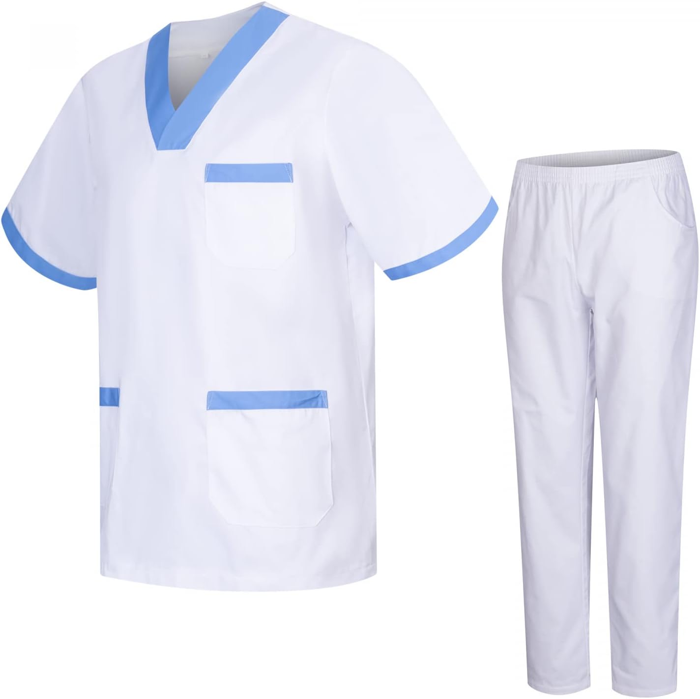 Detalle de MISEMIYA uniforme sanitario unisex con chaqueta de manga corta y pantalón blanco (talla 3XL)