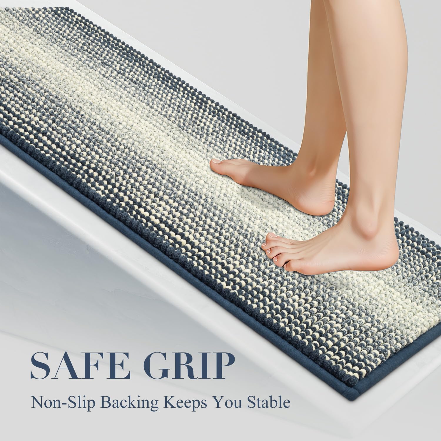 Detalle de BSICPRO Haze Blue Chenille Bath Mat Rug, Non-Slip 20 x 32 Inches, Machine Washable