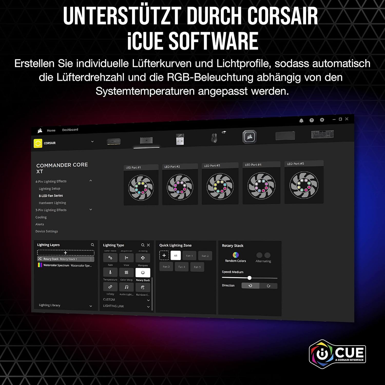 Thumbnail 5 de Corsair iCUE COMMANDER CORE XT – digitale Steuerung für bis zu 6 PWM-Lüfter und 264 RGB-LEDs (Zero RPM, Temperaturüberwachung) schwarz