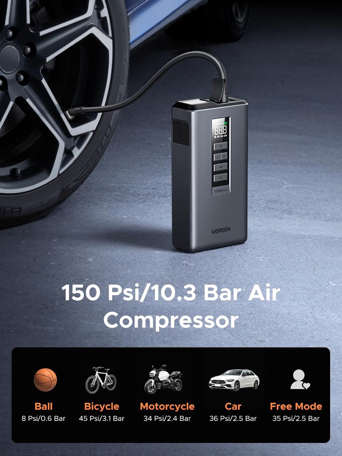 Thumbnail 3 de UGREEN Jump Starter Power Pack with Tyre Inflator for 4L Gasoline and 2.8L Diesel Engines