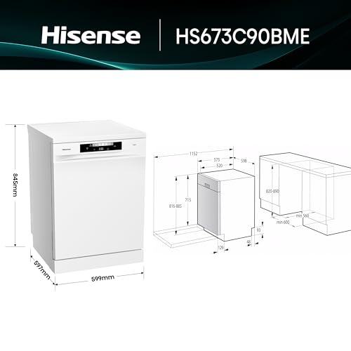 Thumbnail 1 de Hisense HS643C90W lavavajillas de libre instalación con secado automático y tercera bandeja (16 servicios)