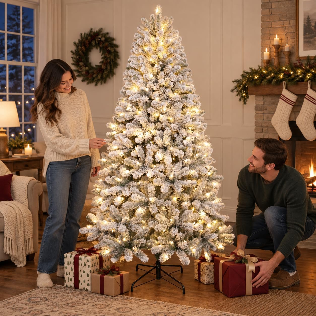 Detalle 1 de SHOPNEW G0501A(0.17) G1503A(0.51) 6 ft Pre-Lit Flocked Snow Spruce Tree
