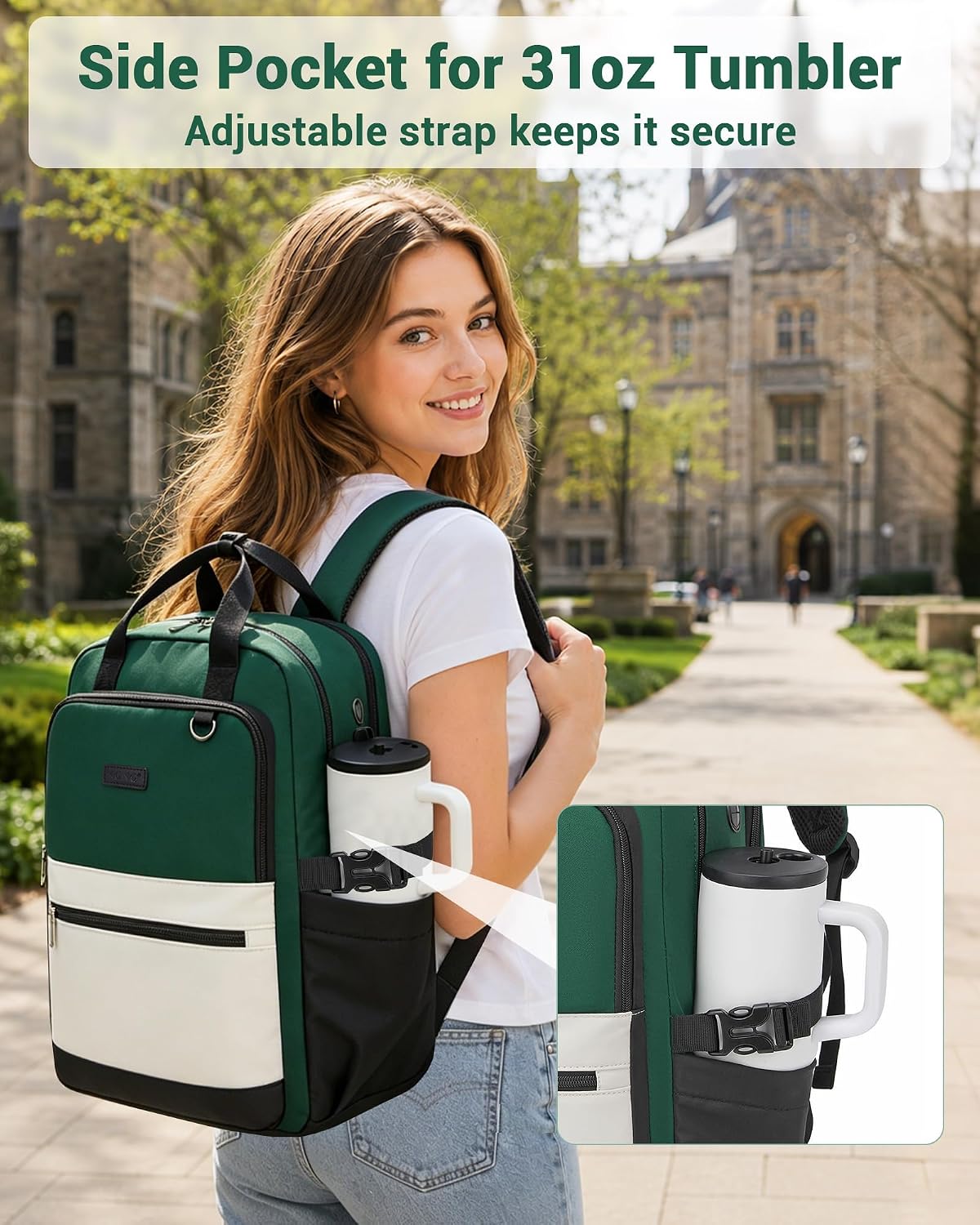 Detalle de Kono Laptop Backpack for Women with Pouch Pocket: 15.6 Inch Capacity, Water-Resistant, Everyday Work & Travel