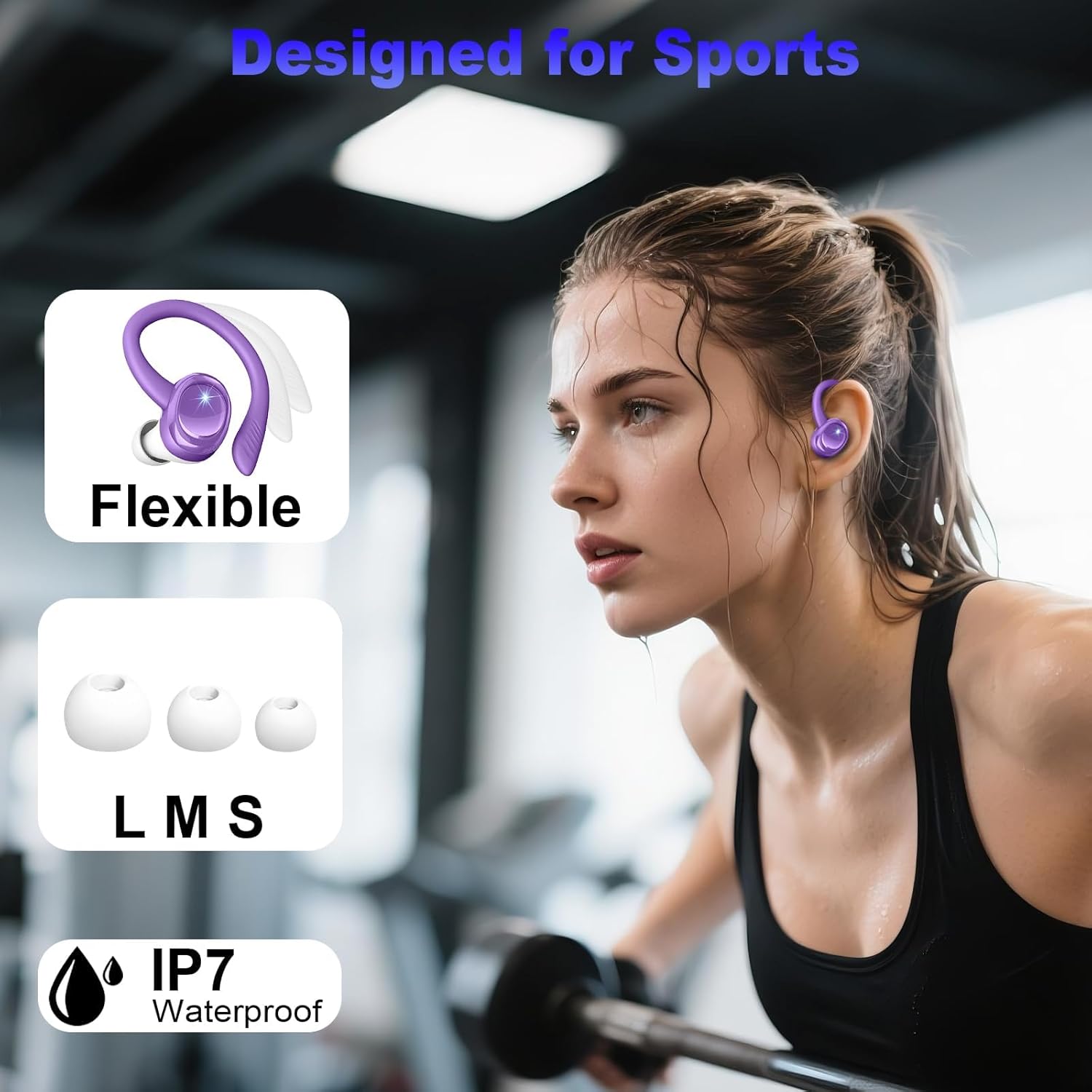 Detalle 2 de Cuffie sportive Bluetooth 5.4 H87 con gancio orecchio, IPX7 e 50 ore di autonomia