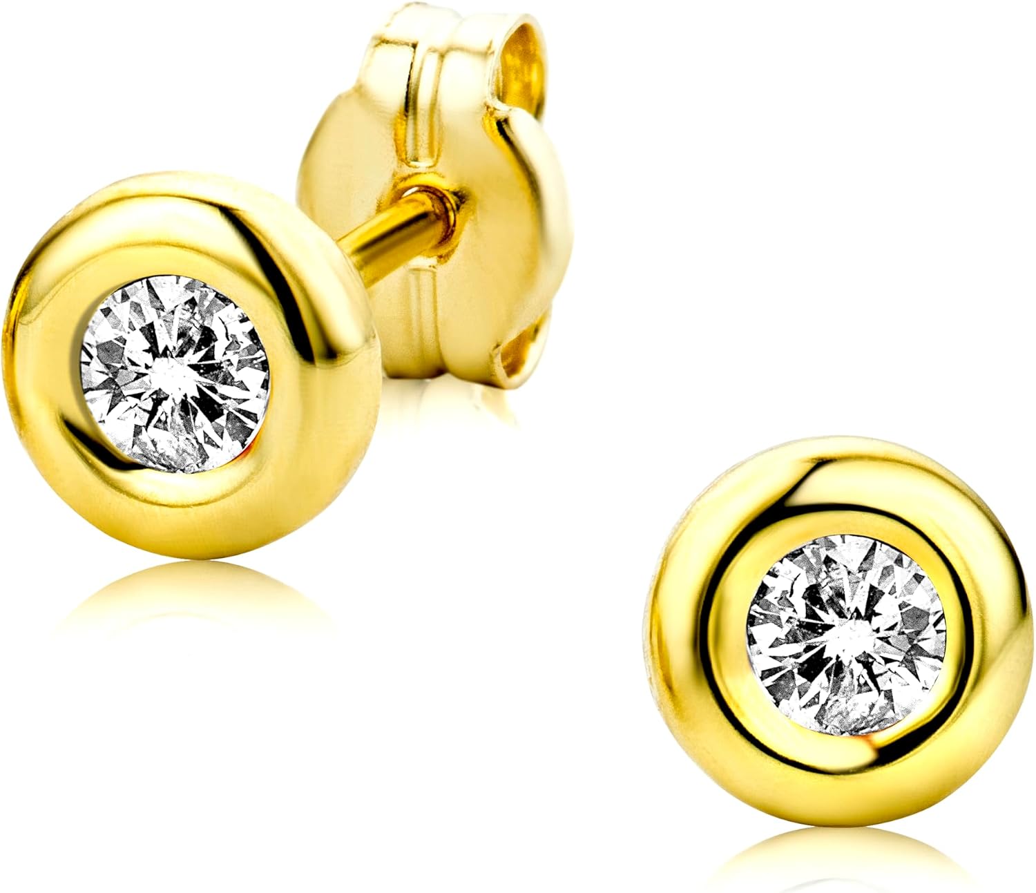 Detalle de Orecchini Orovi con Zirconi 9K Gold 375 - Piccoli a lobo, bordo in Oro Giallo Lucido