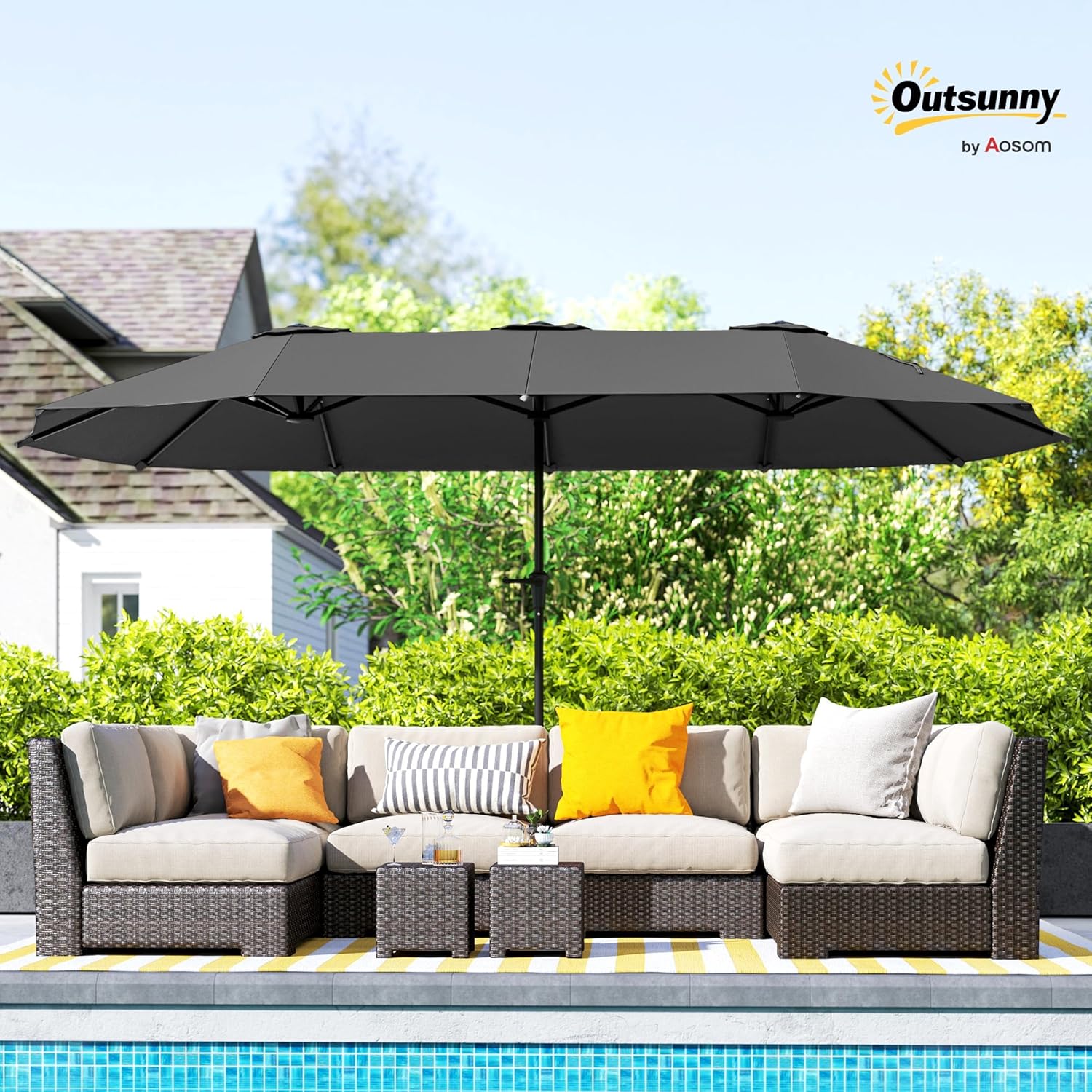 Thumbnail 1 de Outsunny Parasol de jardin extérieur double rectangulaire 4 x 2,2 x 2,34 m – manivelle