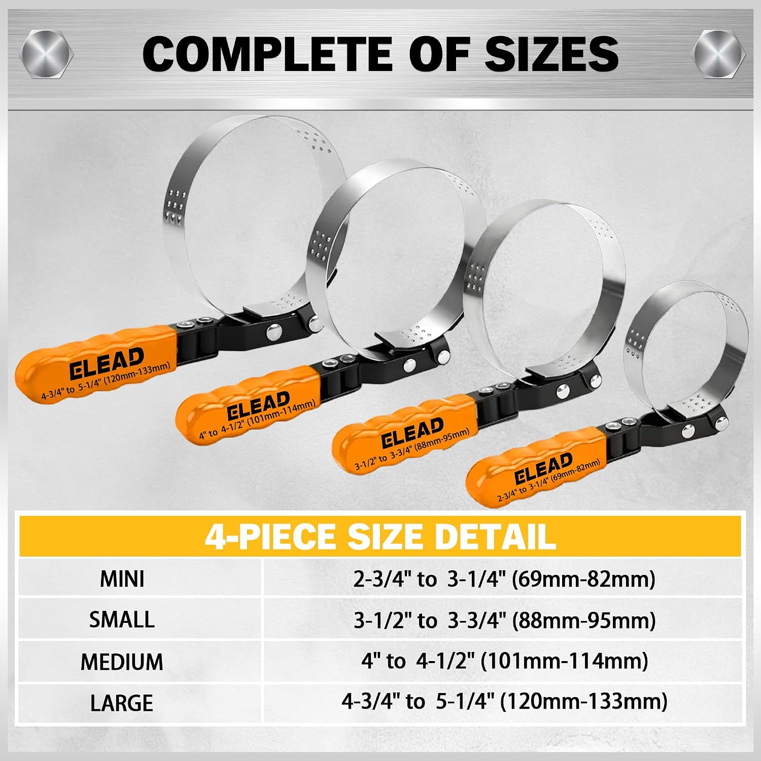 Detalle 2 de ELEAD ED70016 9-Piece Oil Filter Wrench Set with Swivel Heads and Pliers