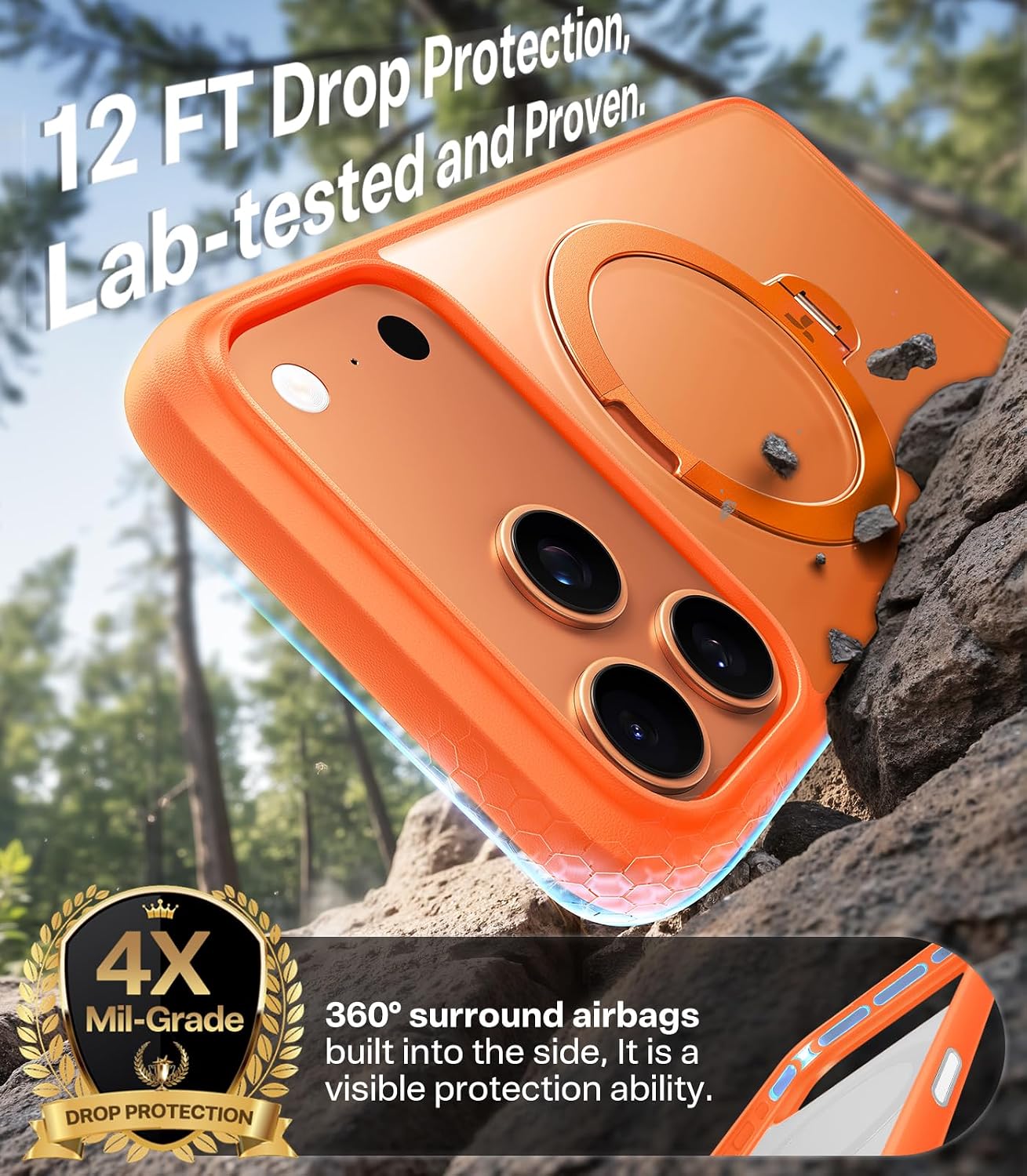 Detalle de TORRAS Ostand Q3 Spin iPhone 17 Pro Max Case 360°