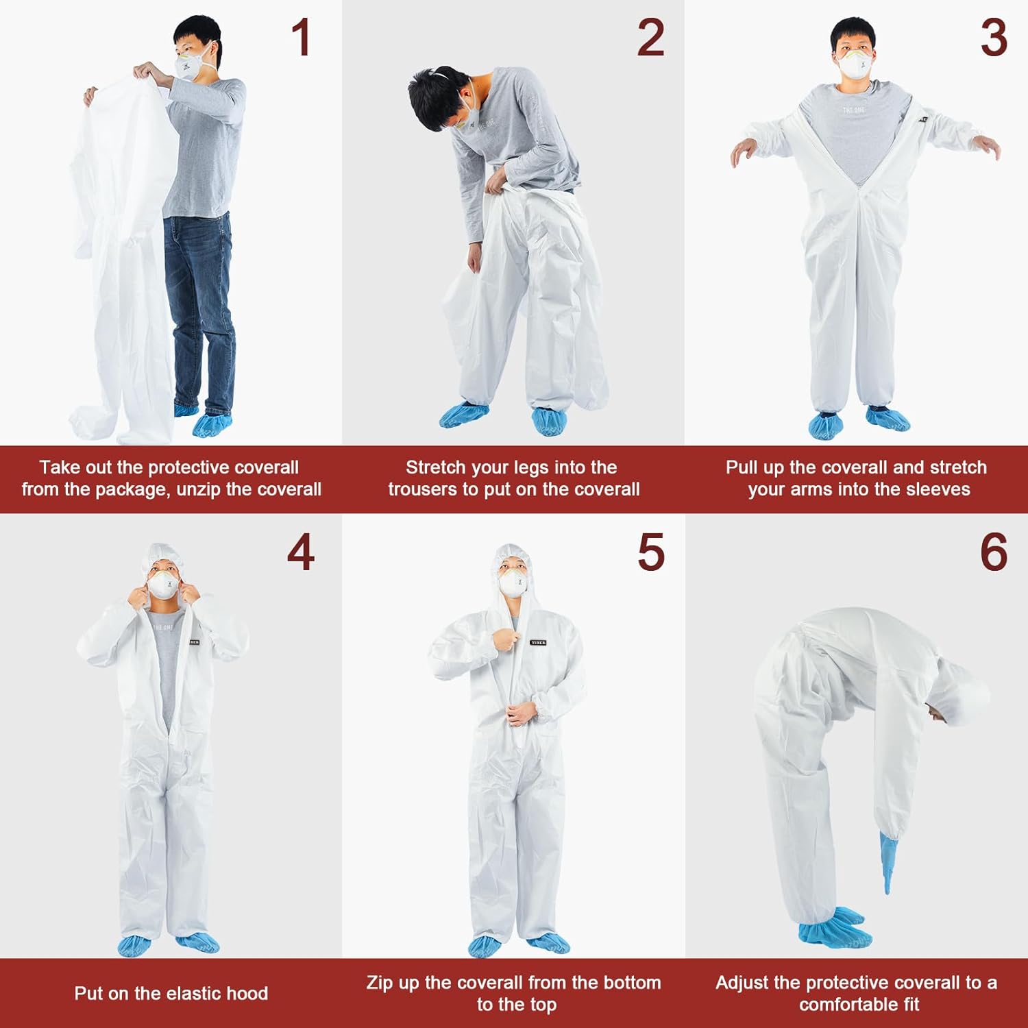 Thumbnail 6 de YIBER Hazmat Suit Disposable Coveralls 7 Sizes