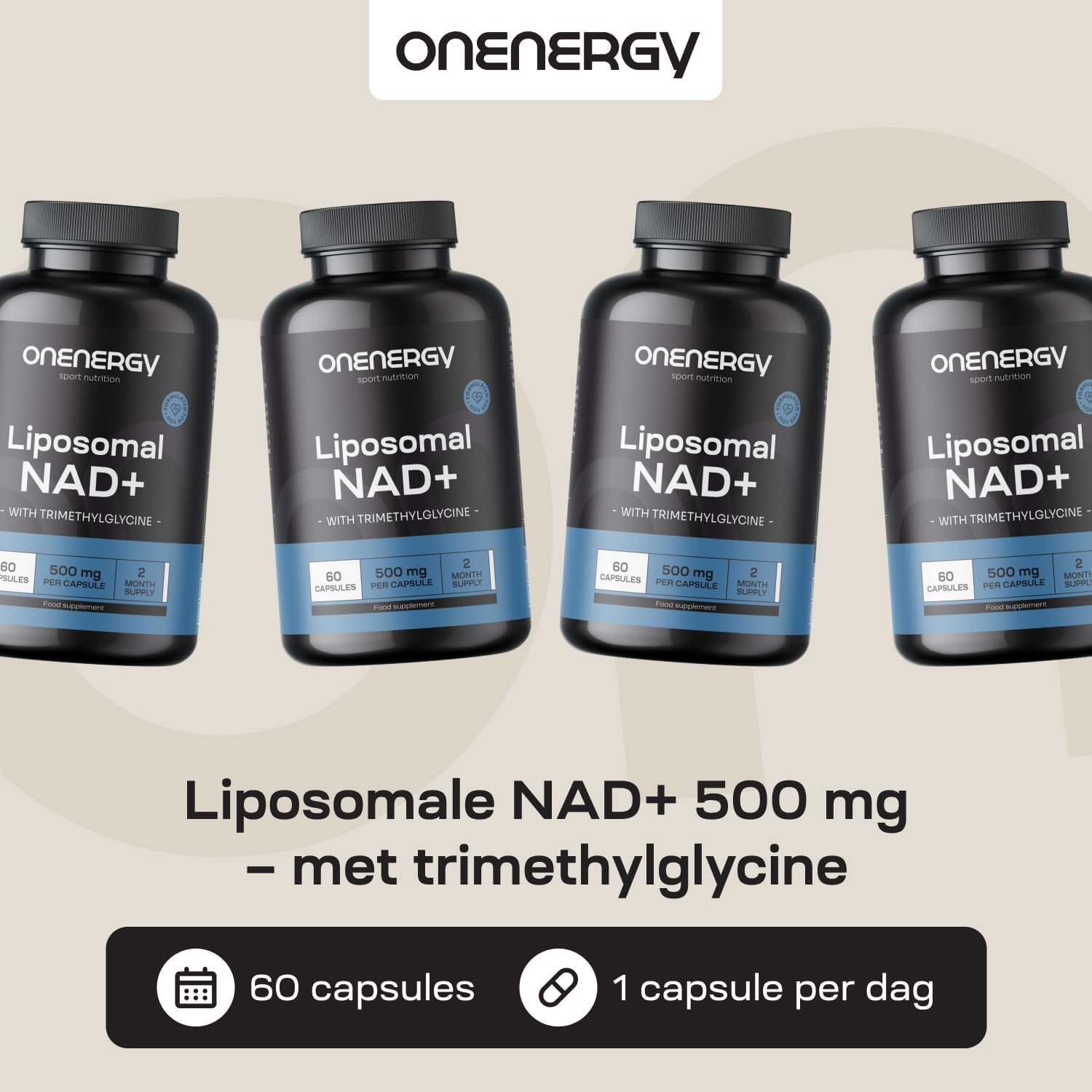 Detalle de ONENERGY Liposomale NAD+ 500 mg met trimethylglycine, 60 capsules