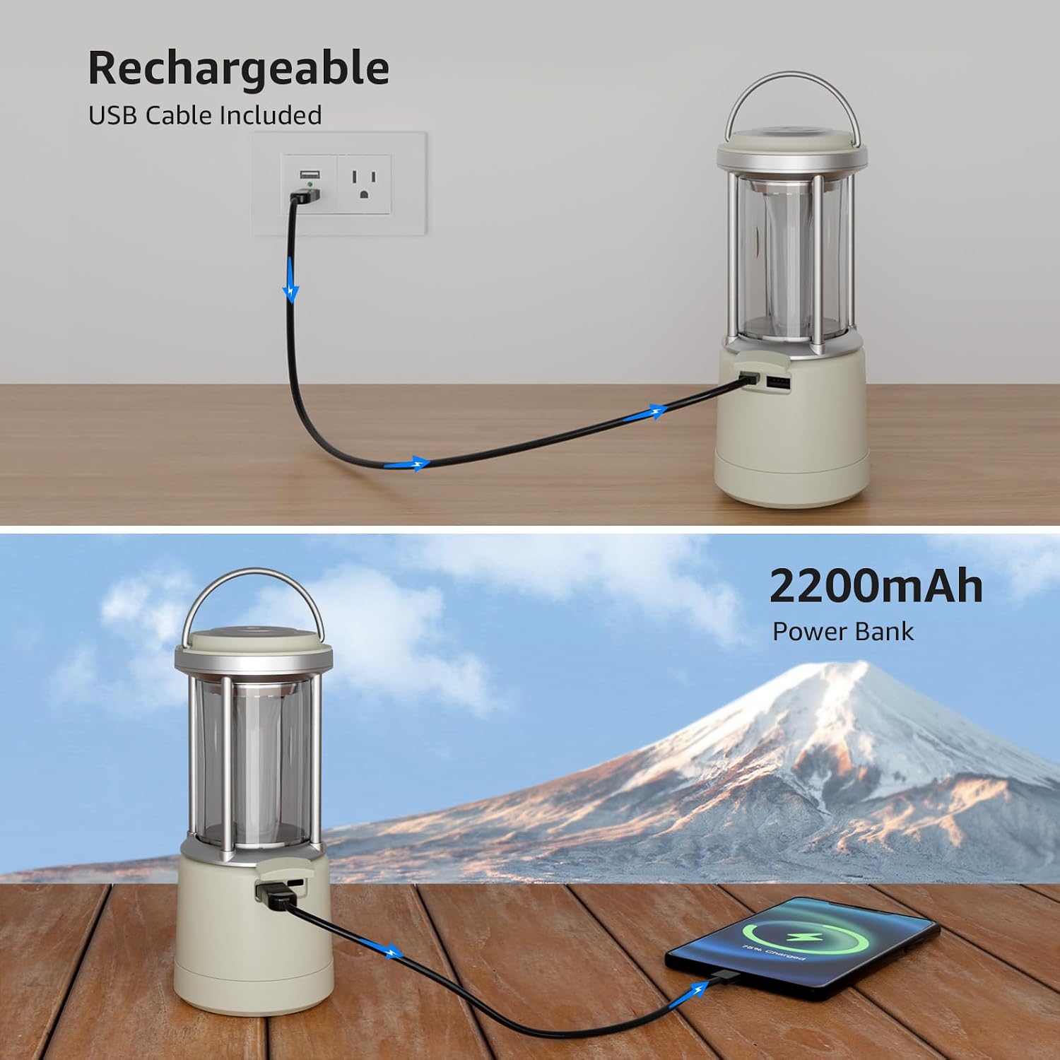 Detalle de Lepro Camping Lantern 2000lm – USB Rechargeable or AA Battery Powered