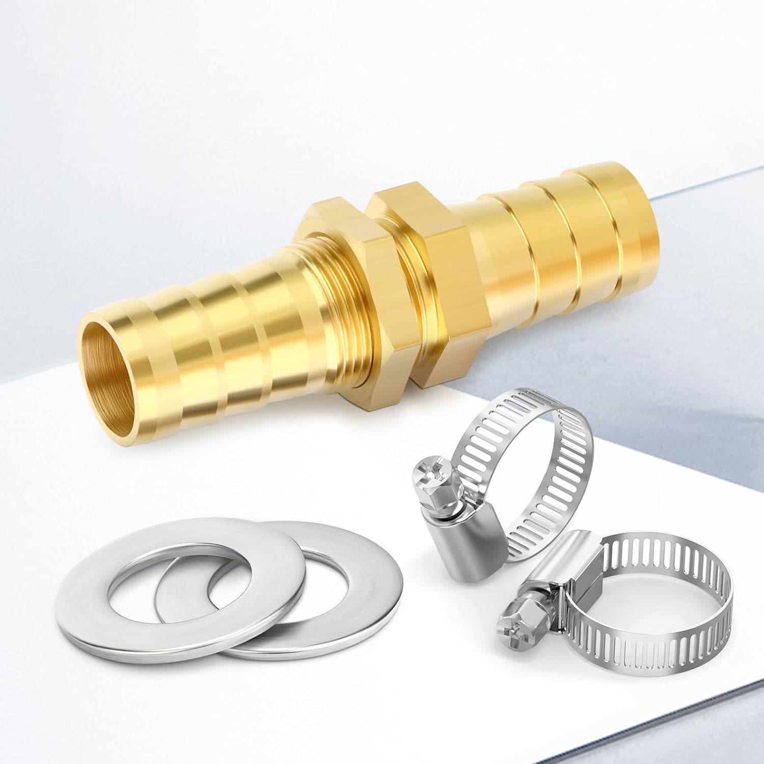 Thumbnail 6 de TAILONZ PNEUMATIC Brass 6mm Through-Bulk Bulkhead Hose Fitting – 5pc with 10 Clamps