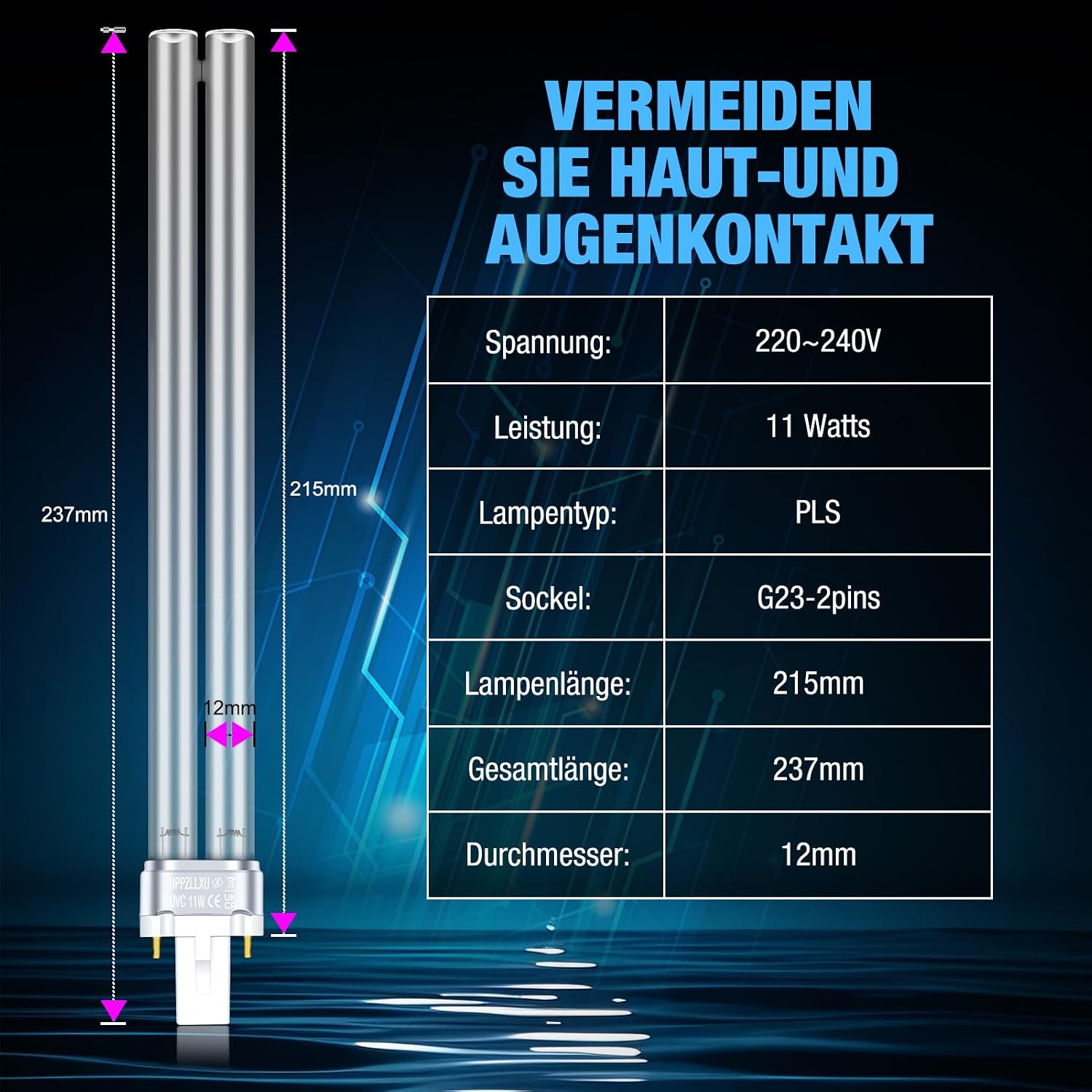 Detalle 2 de UPPZLLXU 11W G23 PLS UV-C Ersatzlampe – Für Teichklärer, Aquarium & Teich