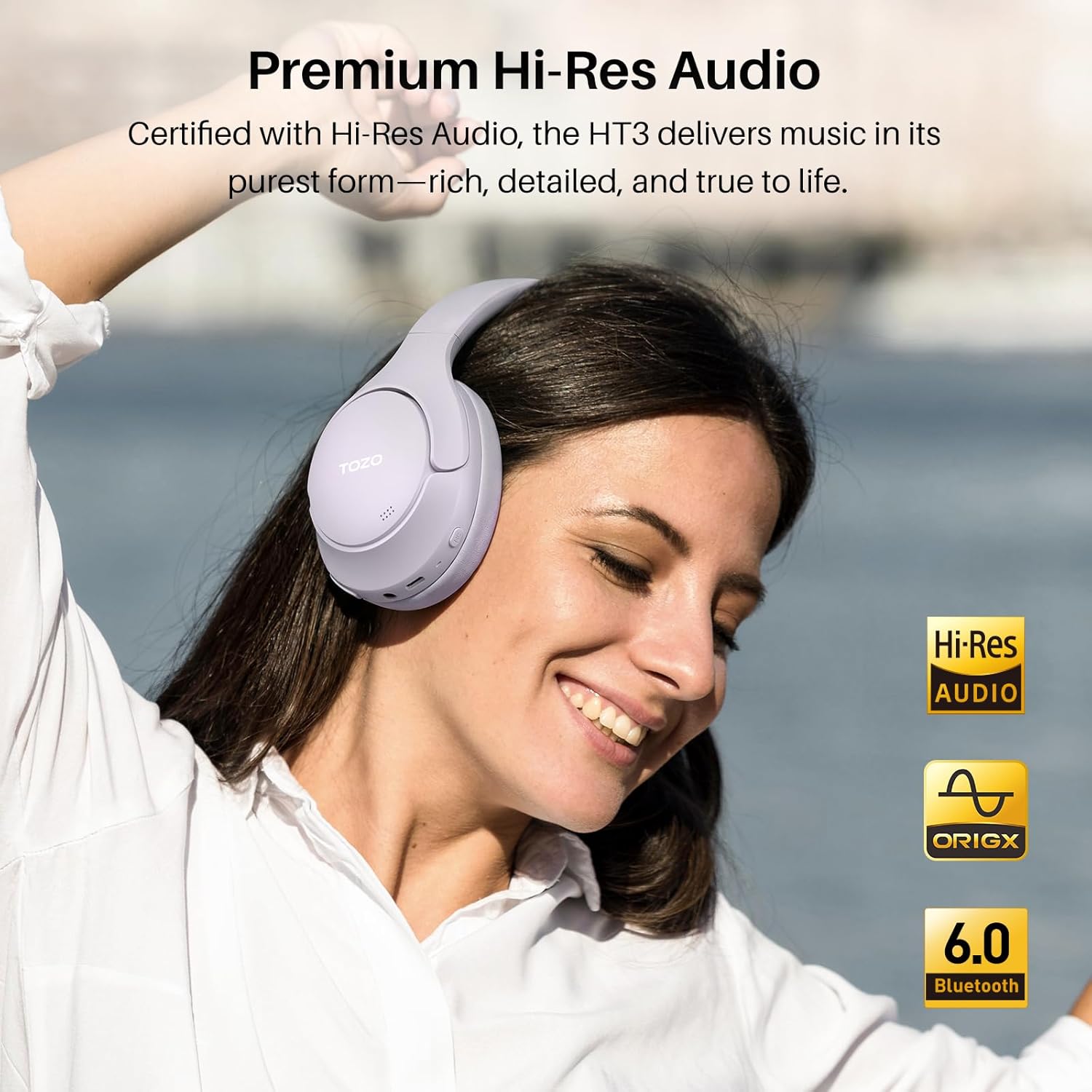 Detalle de TOZO HT3 Bluetooth Headphones: Active Noise Cancelling with AI and 90H Battery Life