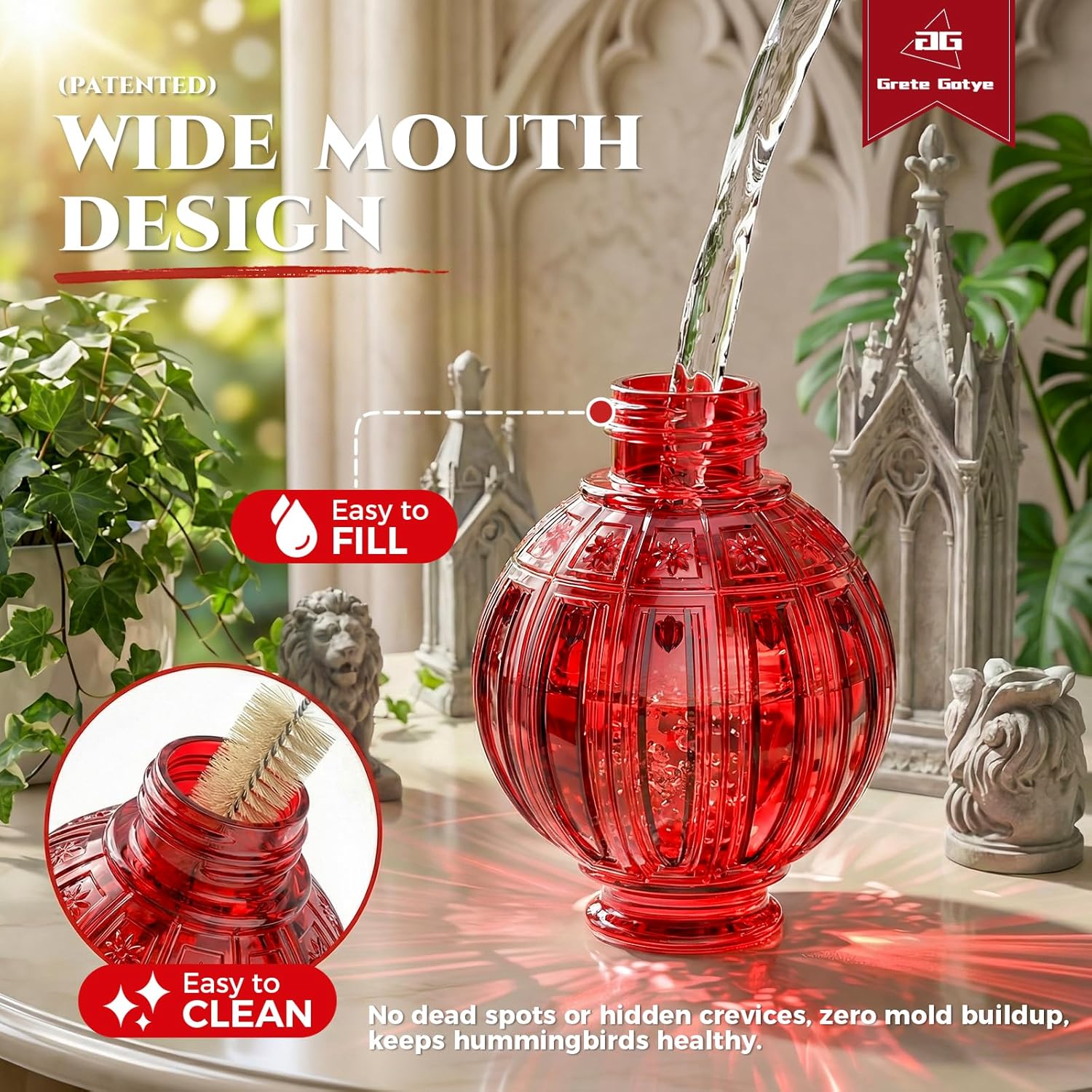 Thumbnail 2 de Glass Hummingbird Feeder 26 oz Red Nectar