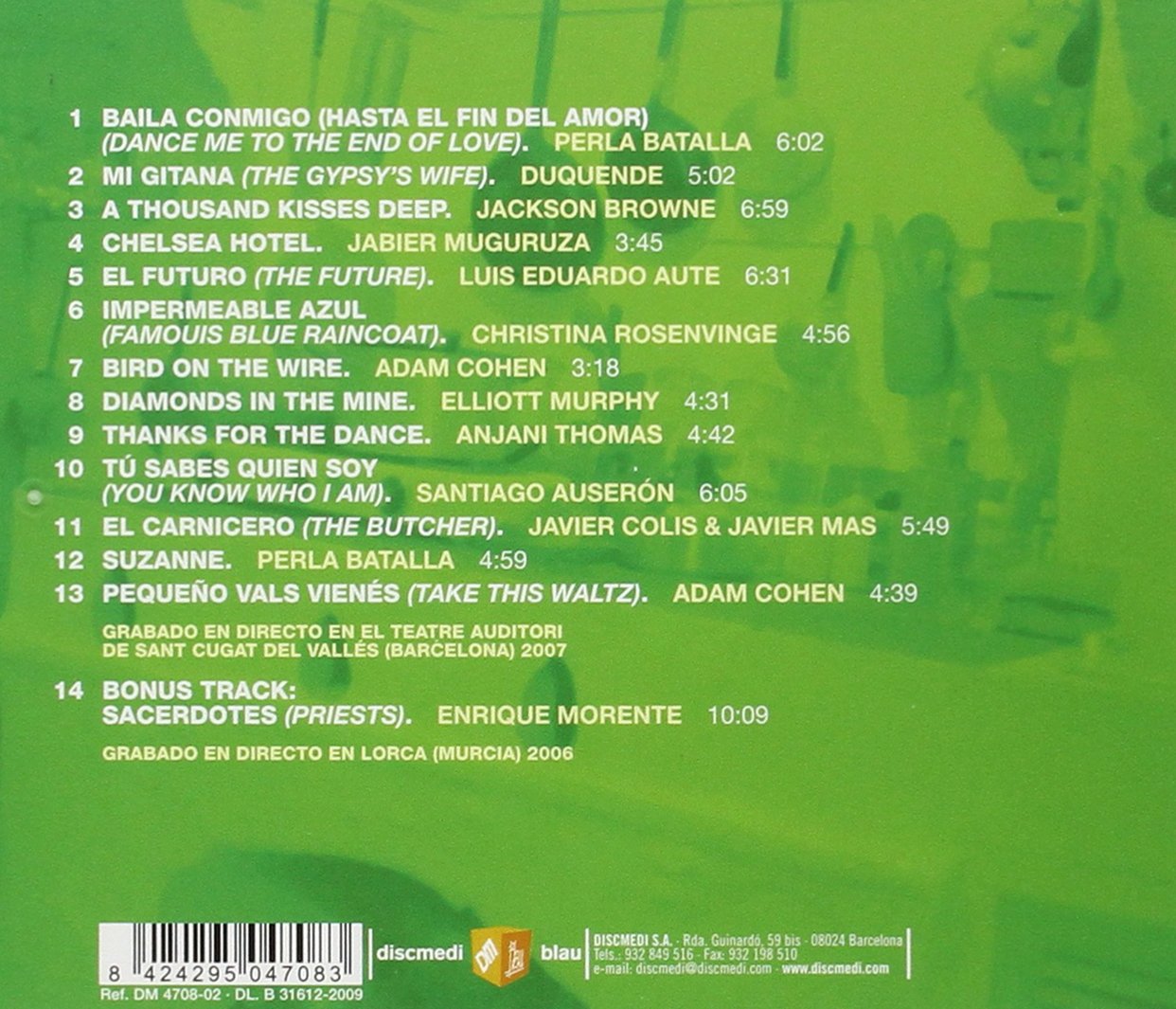 Detalle 2 de Acordes Con Leonard Cohen DM 4708 02 Audio CD, Various Artists