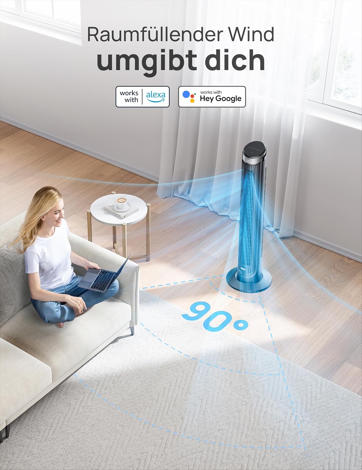 Thumbnail 3 de DREO Smart Turmventilator Sehr Leise – 90° Oszillation, App-Steuerung, Alexa & Timer