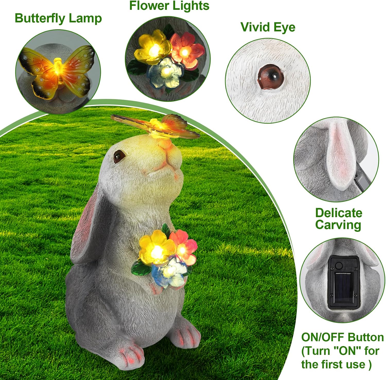 Detalle 1 de Solar rabbit garden statue, resin