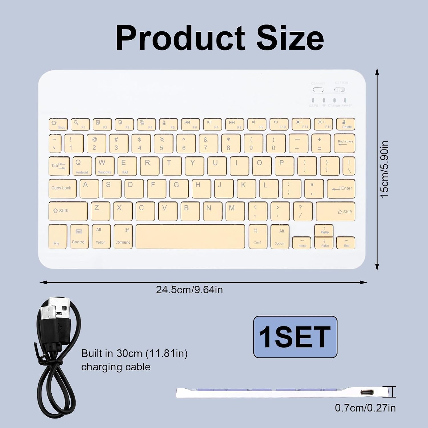 Detalle de Universal Ultra-Slim Rechargeable Wireless Keyboard (Yellow) for iPad, Android Tablets, Windows & iOS
