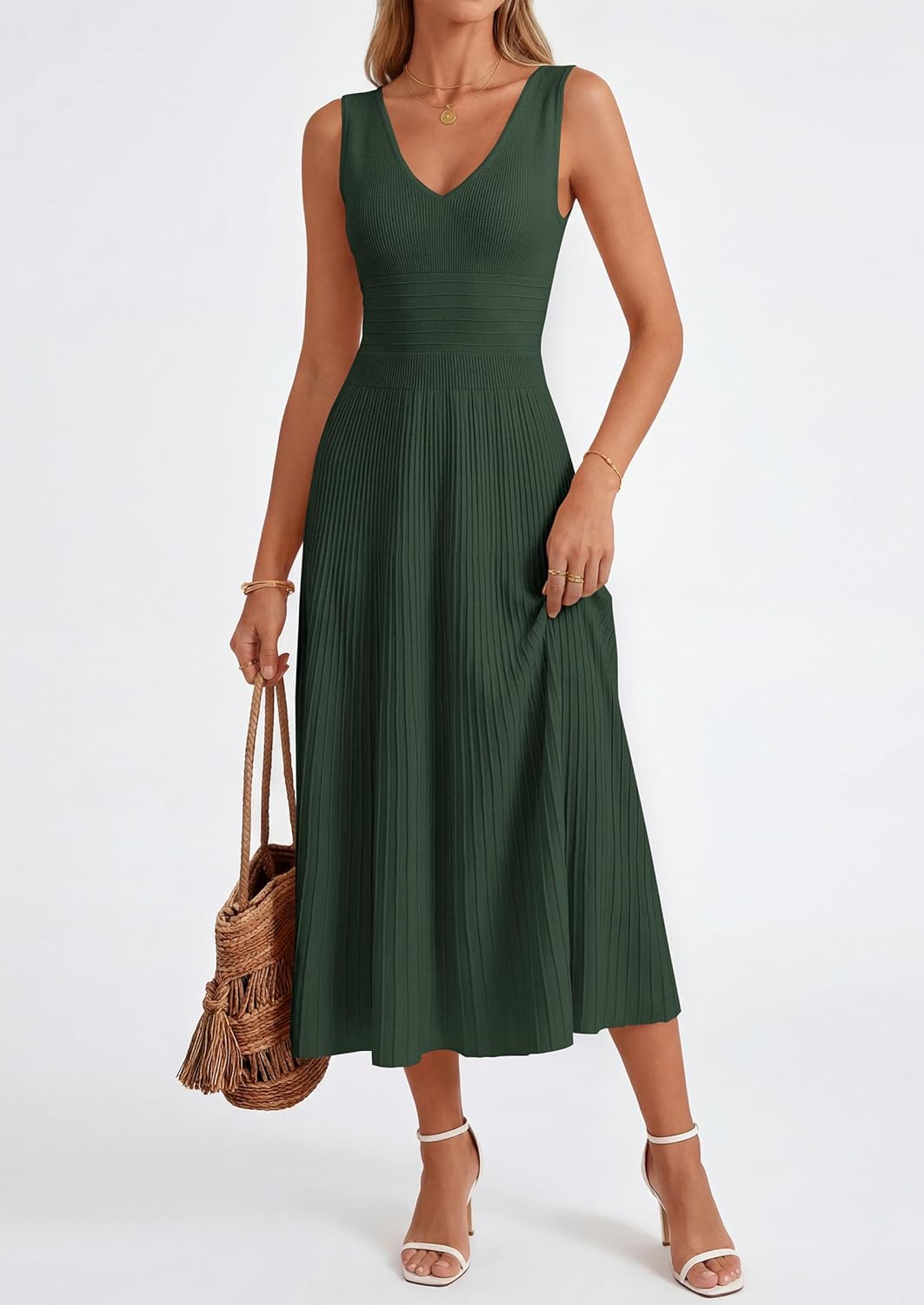 Thumbnail 3 de PRETTYGARDEN Summer Dresses for Women 2026 – Sleeveless V-Neck Pleated Midi Dress