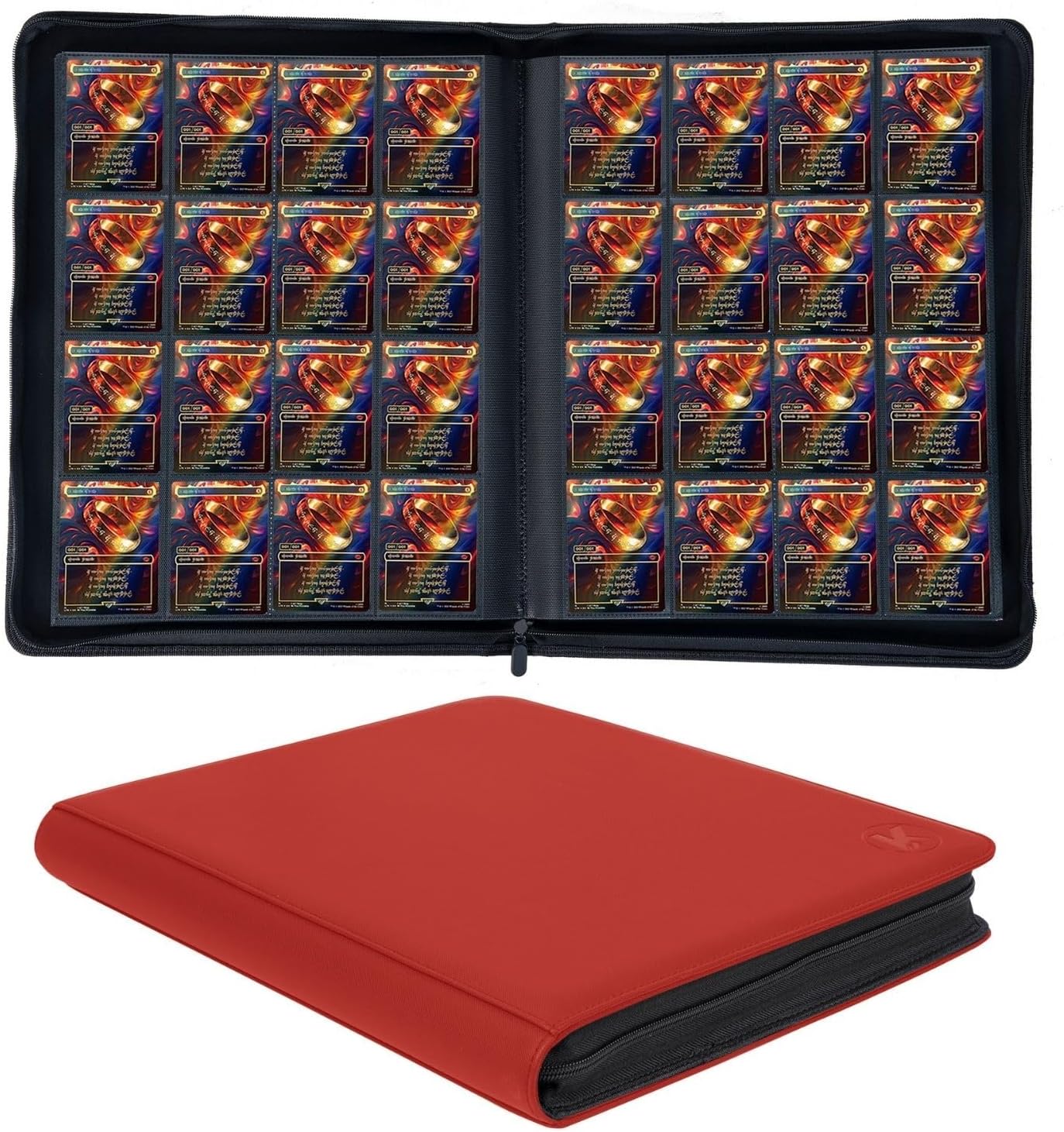 Detalle de KUOOKING K00SBa2 16-Pocket Trading Card Binder, Red, Zippered, 1,024-Card Capacity
