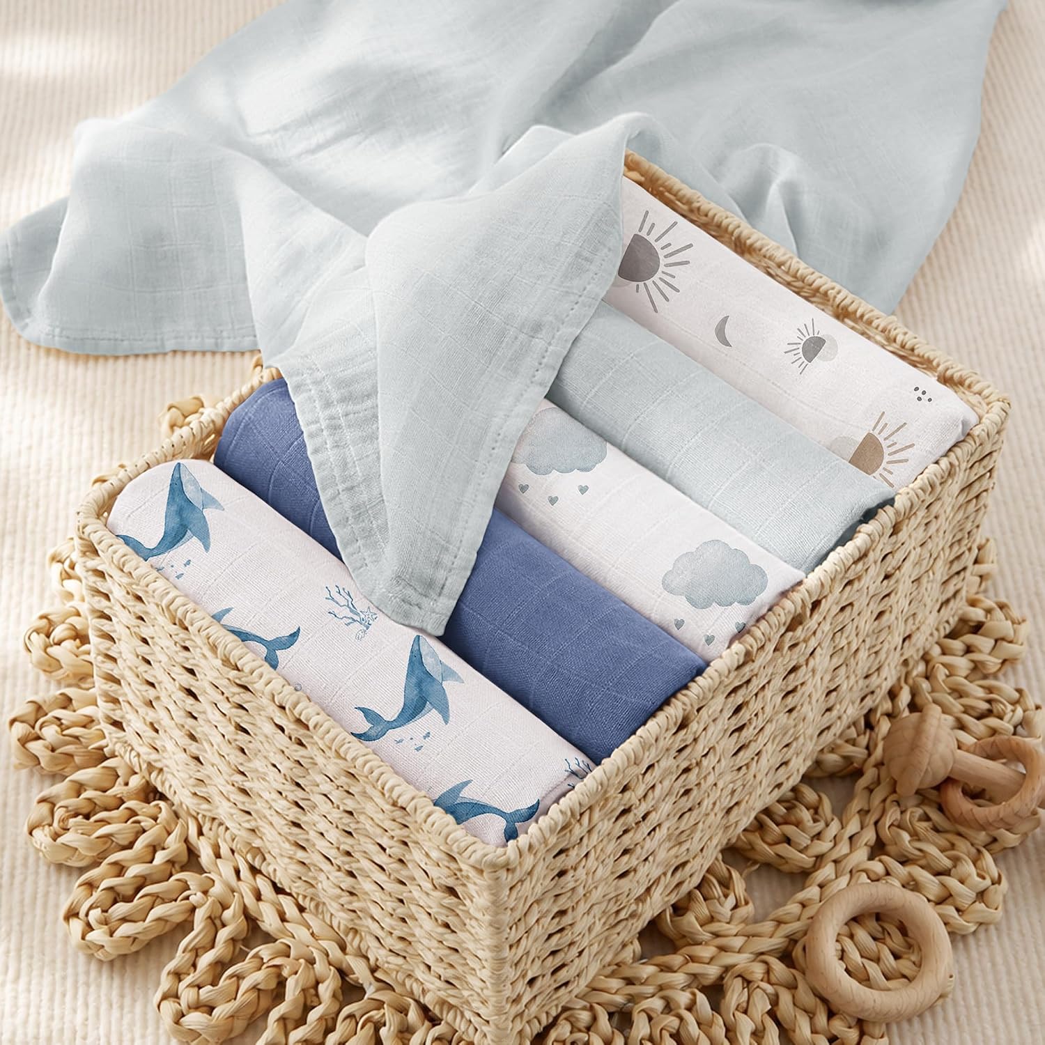 Thumbnail 5 de bearmoss Muslin Squares Cloths: 60x60cm Ultra-Soft Baby Burp Cloths (5 Pack) – Whale