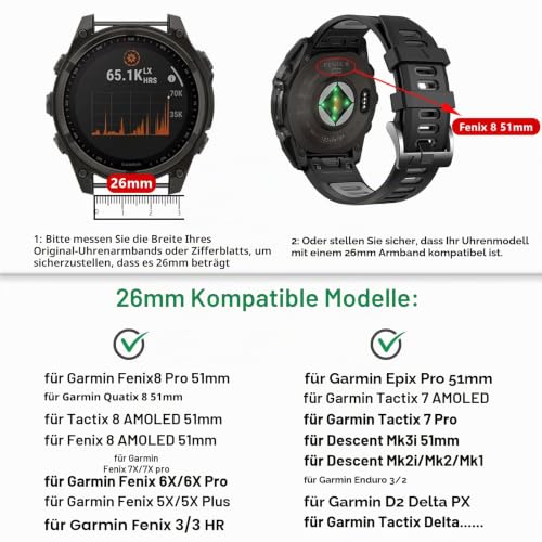 Thumbnail 1 de EZMVZKU 26mm Silikonarmband für Garmin Fenix 8 Pro / 51 mm Serien – QuickFit Ersatzarmband
