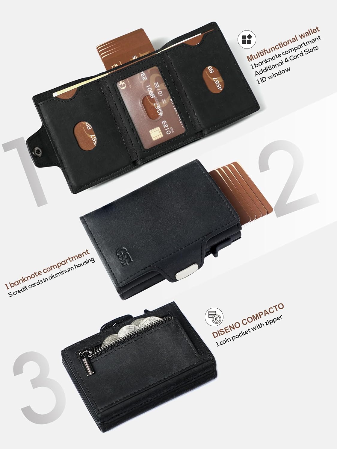 Thumbnail 1 de GSG SINCE 1998 Men's Leather Wallet with RFID Blocking Pop Up Card Holder