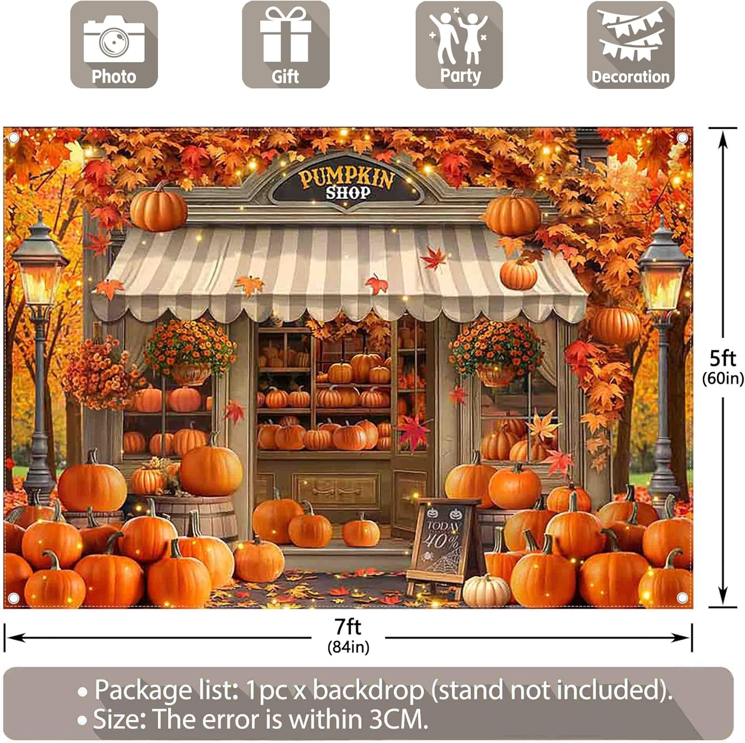 Thumbnail 2 de Luminora 7x5ft Orange Autumn Pumpkin Backdrop 📷