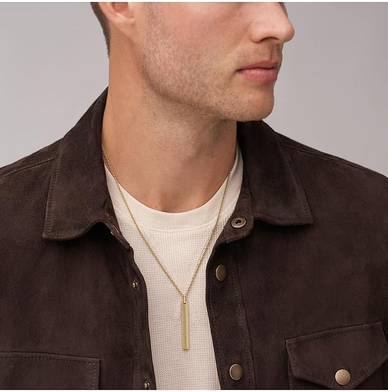 Thumbnail 4 de Fossil Collier pendentif en acier inoxydable doré avec fermoir à mousqueton pour hommes