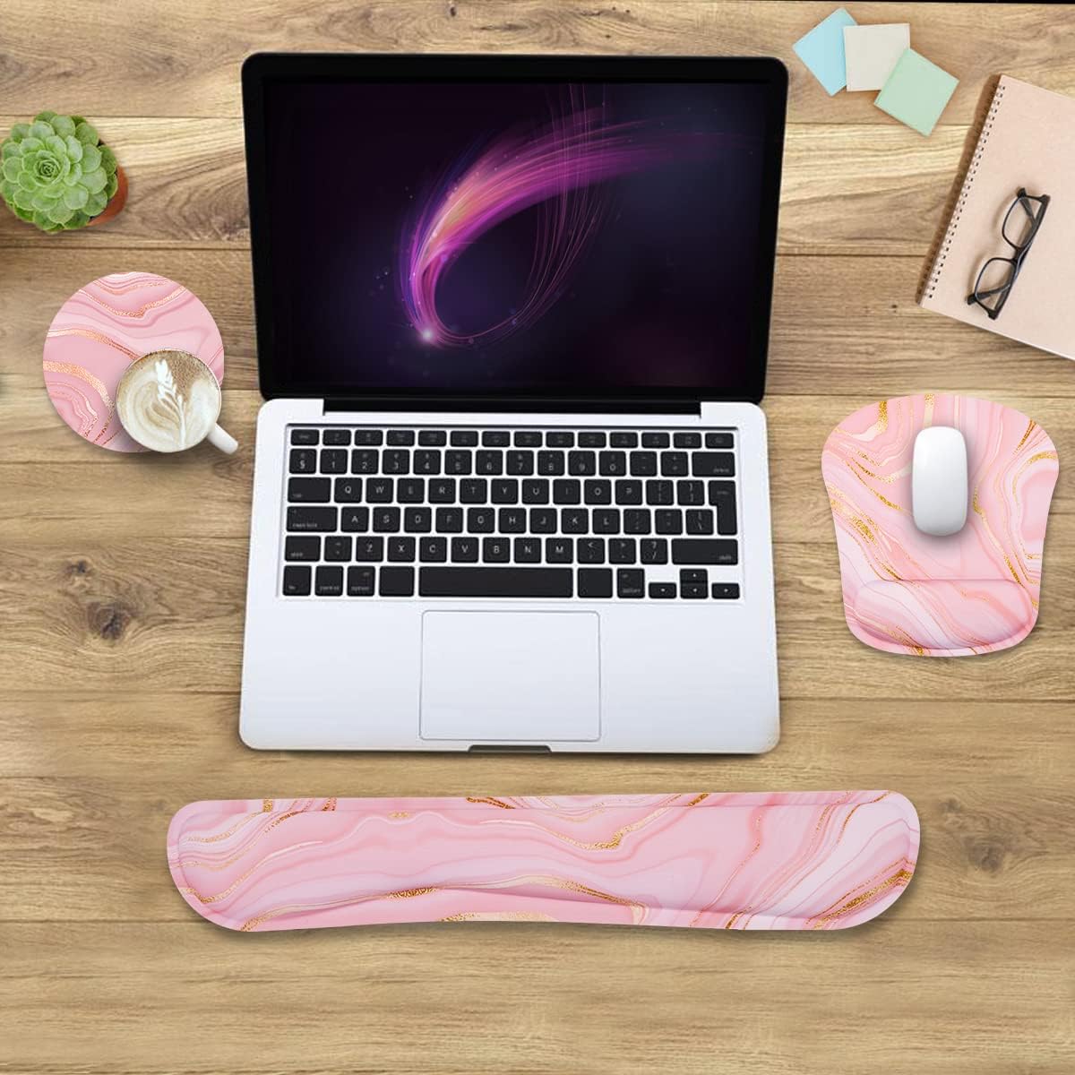 Detalle 2 de Yunoble SDB2-FSD Ergonomic Keyboard Wrist Rest and Mouse Pad Set, Pink Fluid