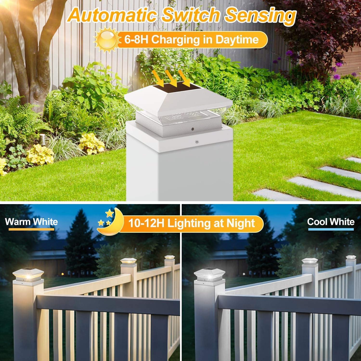 Thumbnail 5 de NATPOW Solar Post Lights (4 Pack) – Warm/Cool White LED Cap Lights for Outdoor Fence & Deck Posts