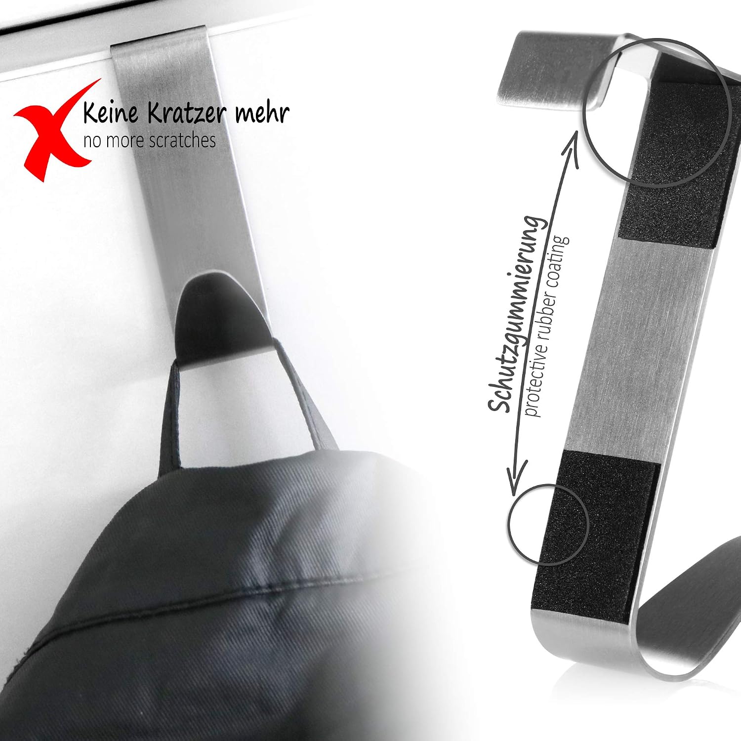 Thumbnail 2 de com-four® 4 Gancio per Porta in Acciaio Inox 7,5 cm – Ganci con protezione in schiuma