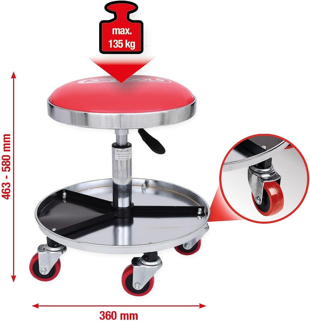 Thumbnail 1 de KS Tools tabouret de atelier à hauteur réglable 500.8004 rouge (charge 135 kg)