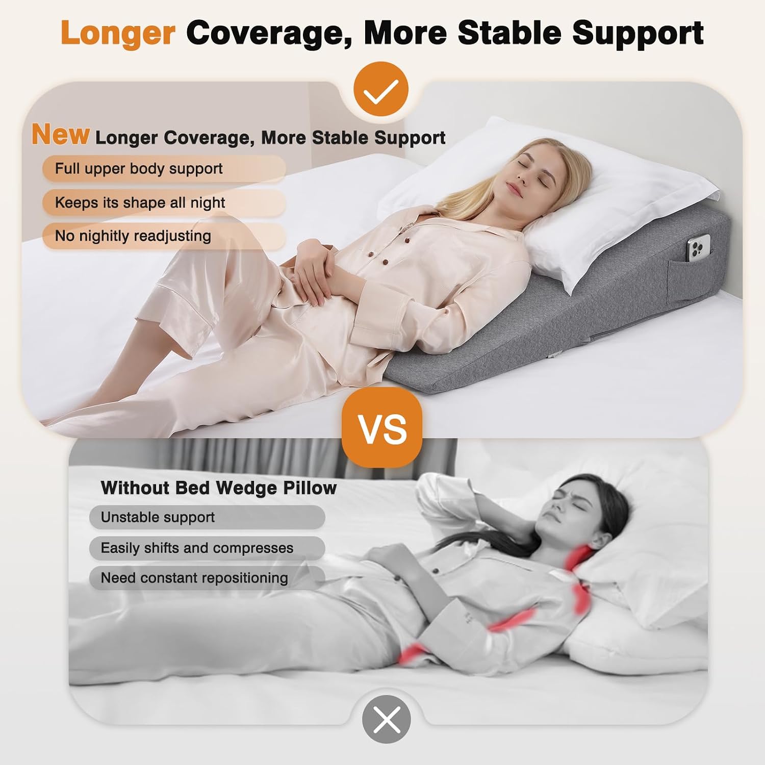 Thumbnail 6 de Vekkia 34-Inch Extra-Long Wedge Pillow: Full Upper-Body Support for Back, Arms, and Comfort