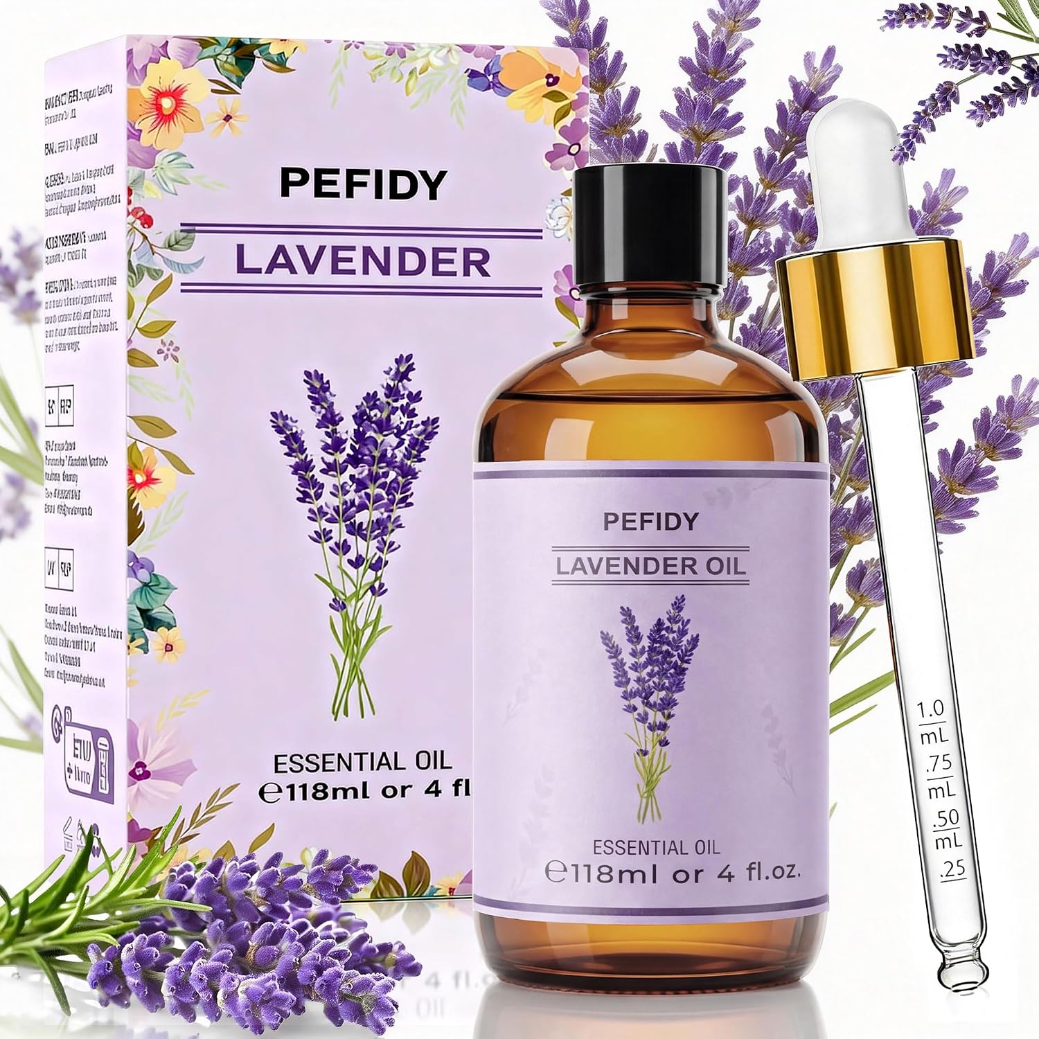 Detalle de Olio Essenziale di Lavanda 118ML di PEFIDY: profumo elegante e versatile per casa e benessere