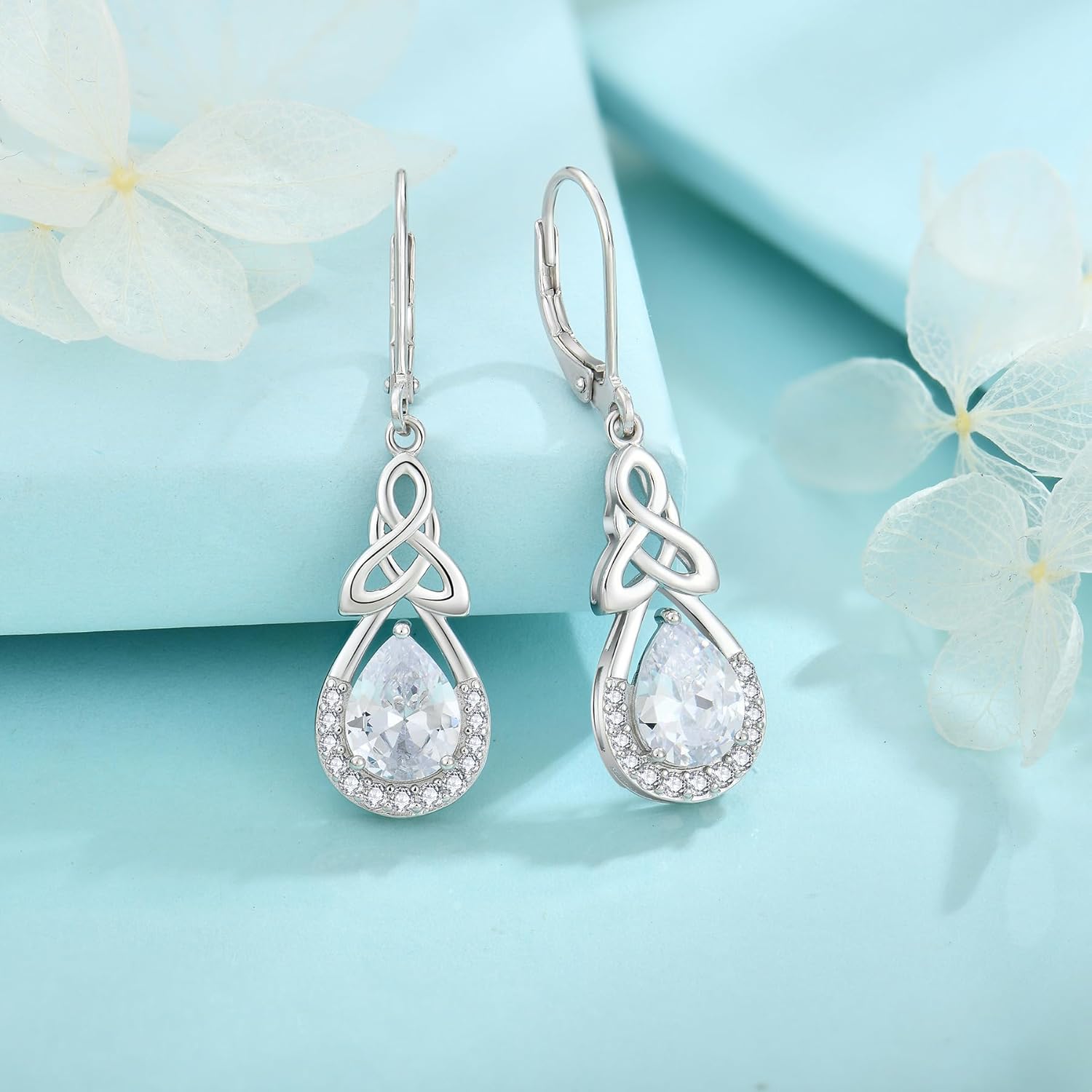 Thumbnail 3 de FJ Keltischer Knoten Ohrringe für Damen aus 925 Sterling Silber mit Unendlichkeit & Geburtsstein