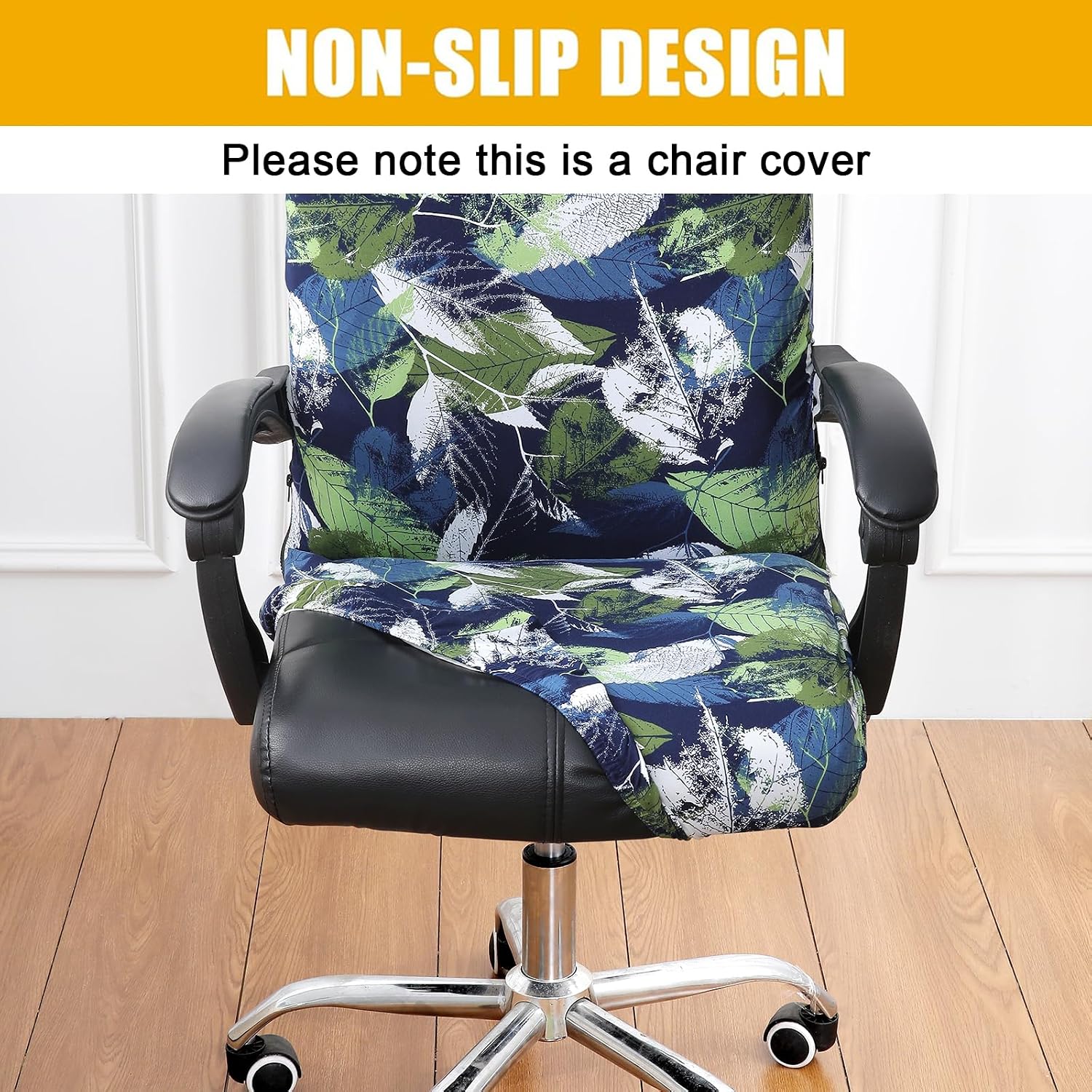 Thumbnail 1 de Smiry Printed Office Chair Cover, Deep Green Stretch Fabric with Zipper