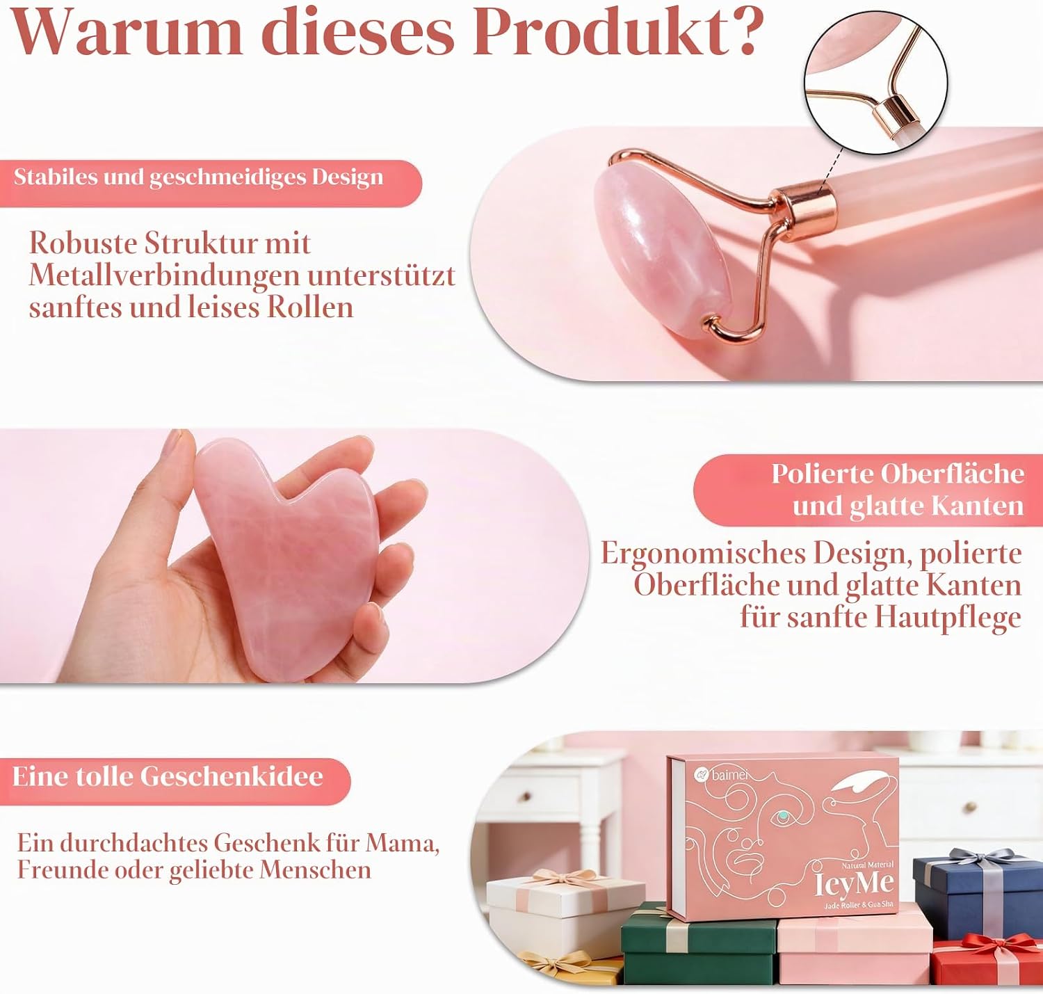 Detalle 2 de BAIMEI Gua Sha Rosenquarz Set 1 Stück 🪷